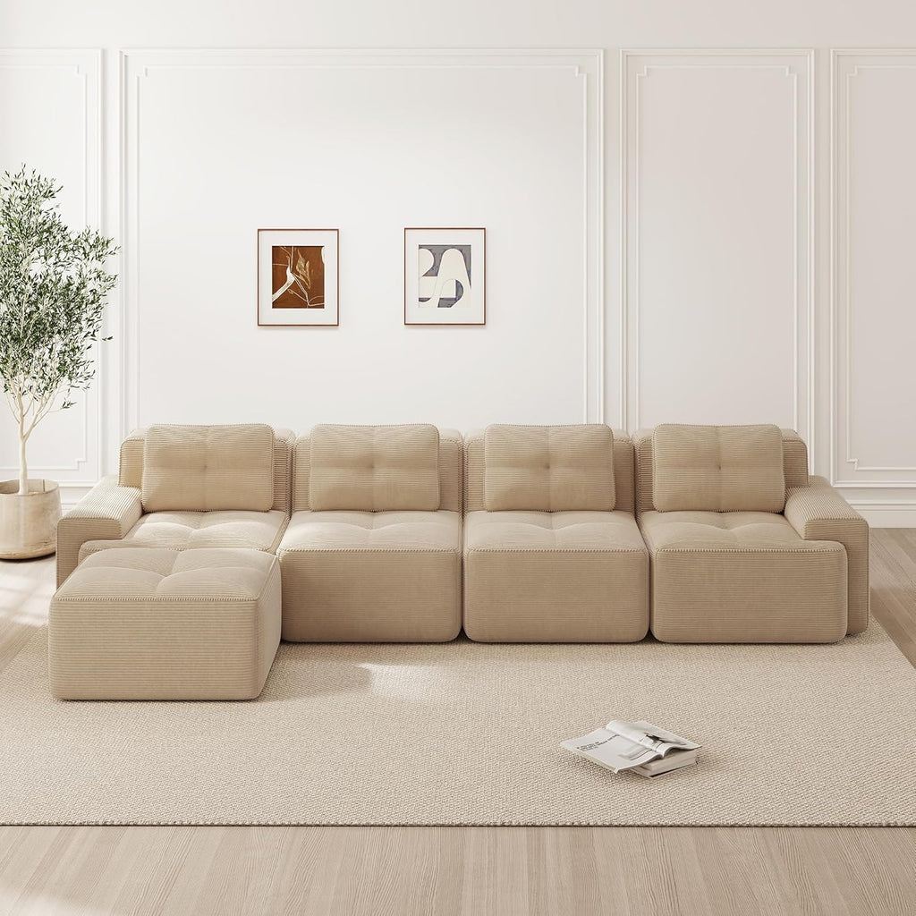 Canapé Modulable Cloud en Velours Côtelé – Assise Profonde, Convertible, Sans Montage