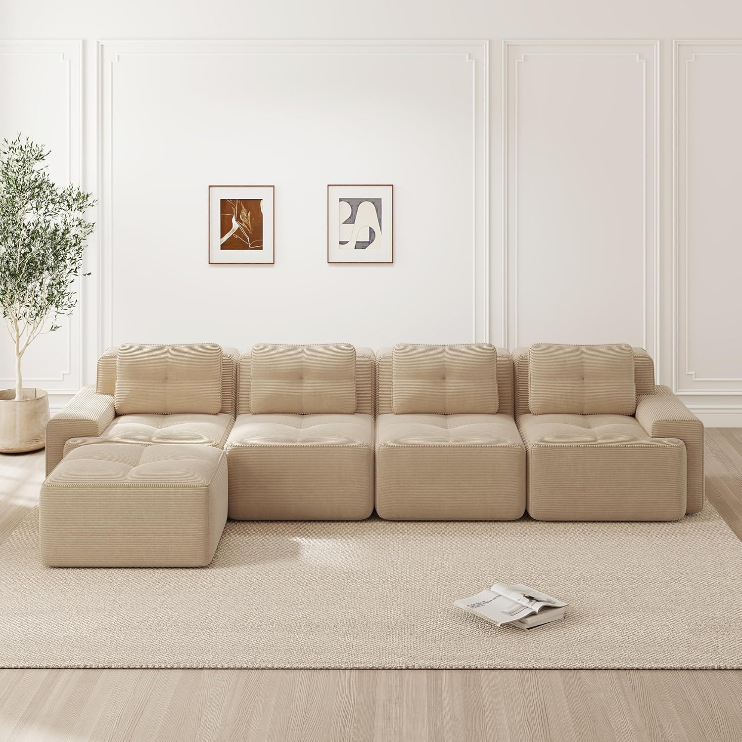 Canapé Modulable Cloud en Velours Côtelé – Assise Profonde, Convertible, Sans Montage