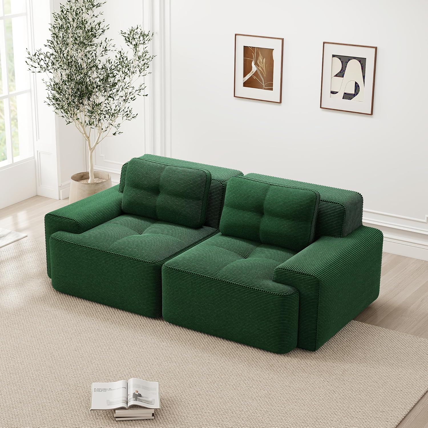 Canapé Modulable Cloud en Velours Côtelé – Assise Profonde, Convertible, Sans Montage