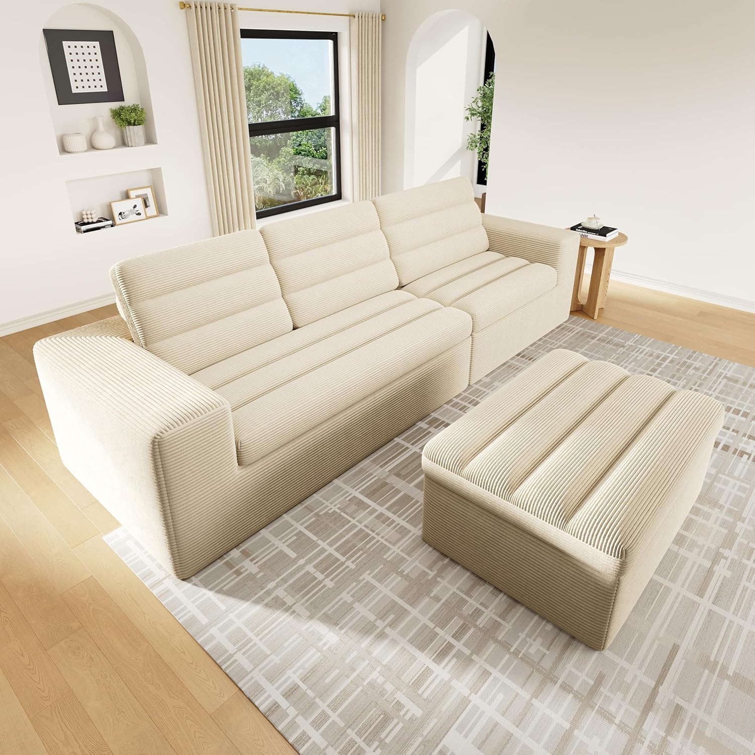 Canapé d'Angle Modulable 3 Places – Mémoire de Forme, Housse Lavable, Sans Montage | Blanc