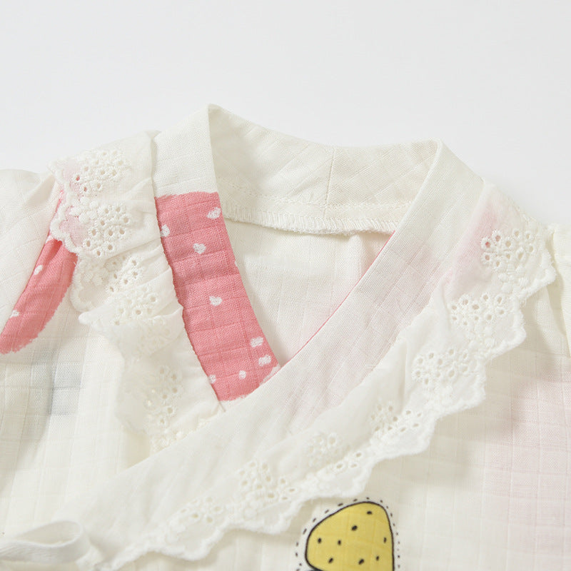 Cute Strawberry Print Snap Front Baby Girl Romper Summer Cotton Onesie
