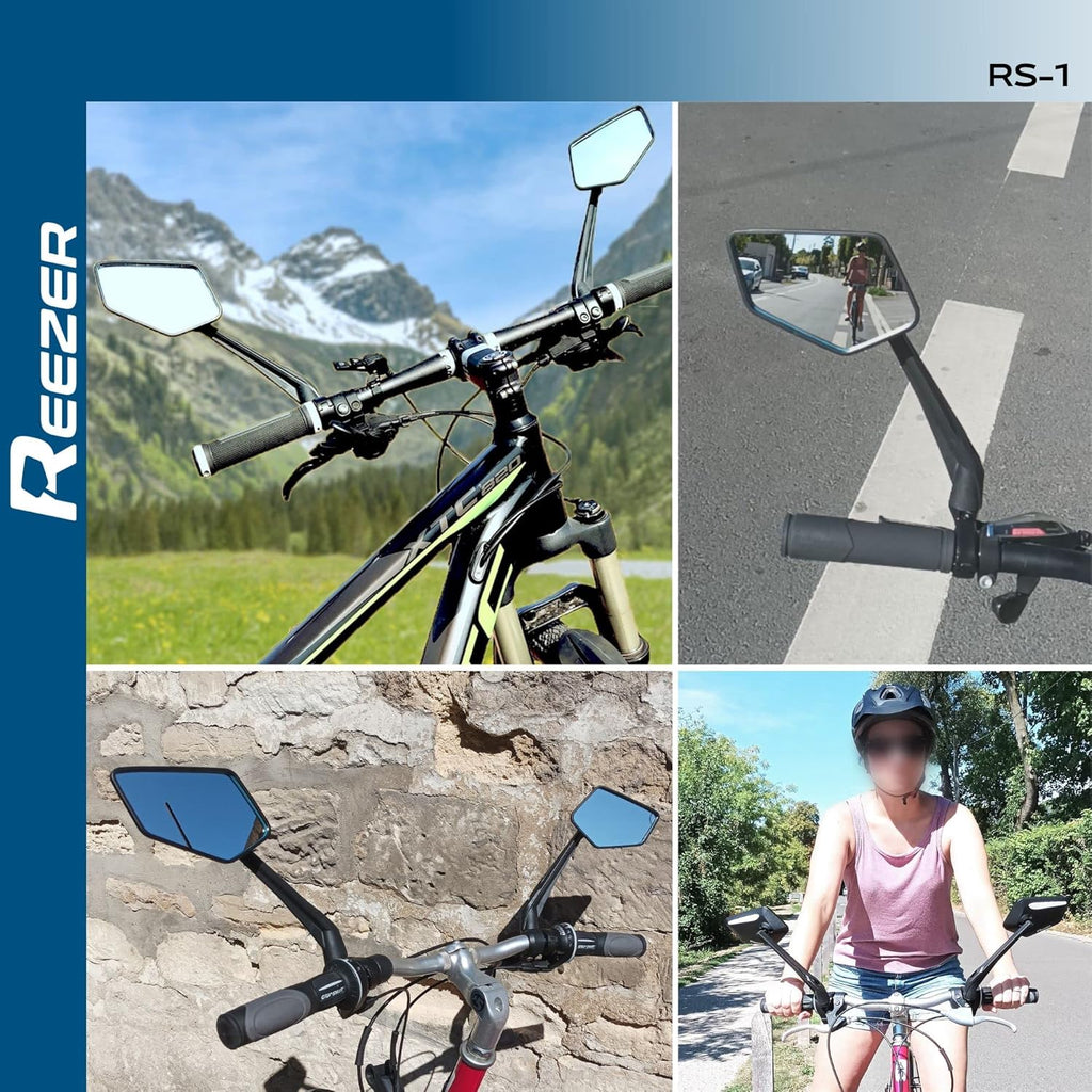 REEZER Achteruitkijkspiegel voor fiets, e-bike en elektrische step, geweldig cadeau, luxe, compatibel met alle modellen, reflecterend, 360° verstelbaar, links