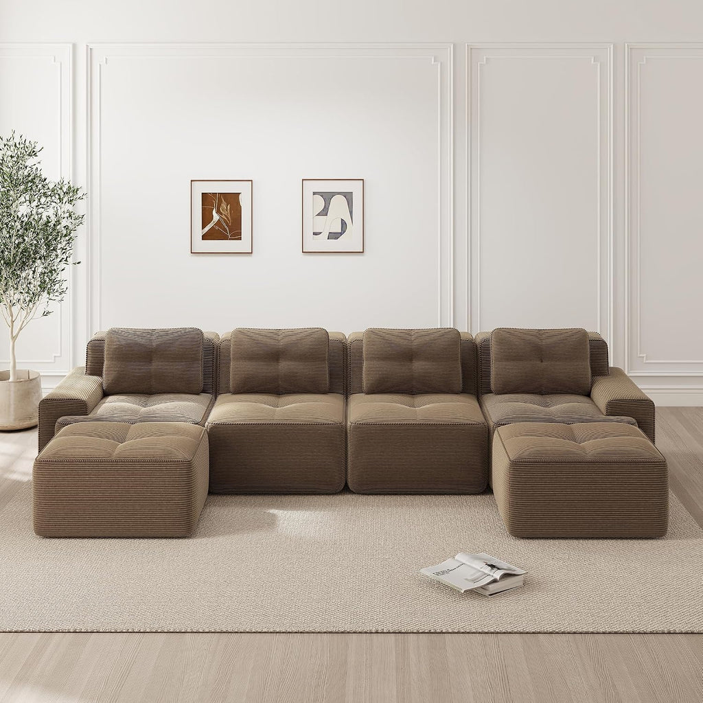 Canapé Modulable Cloud en Velours Côtelé – Assise Profonde, Convertible, Sans Montage