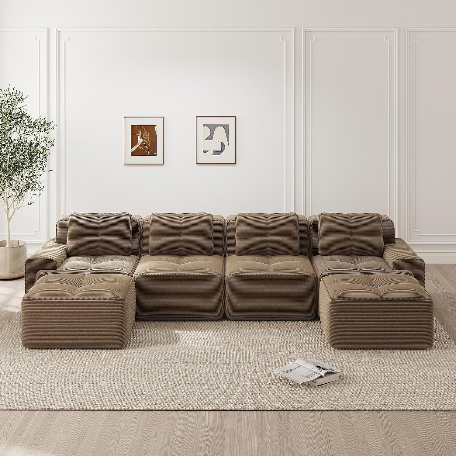 Canapé Modulable Cloud en Velours Côtelé – Assise Profonde, Convertible, Sans Montage