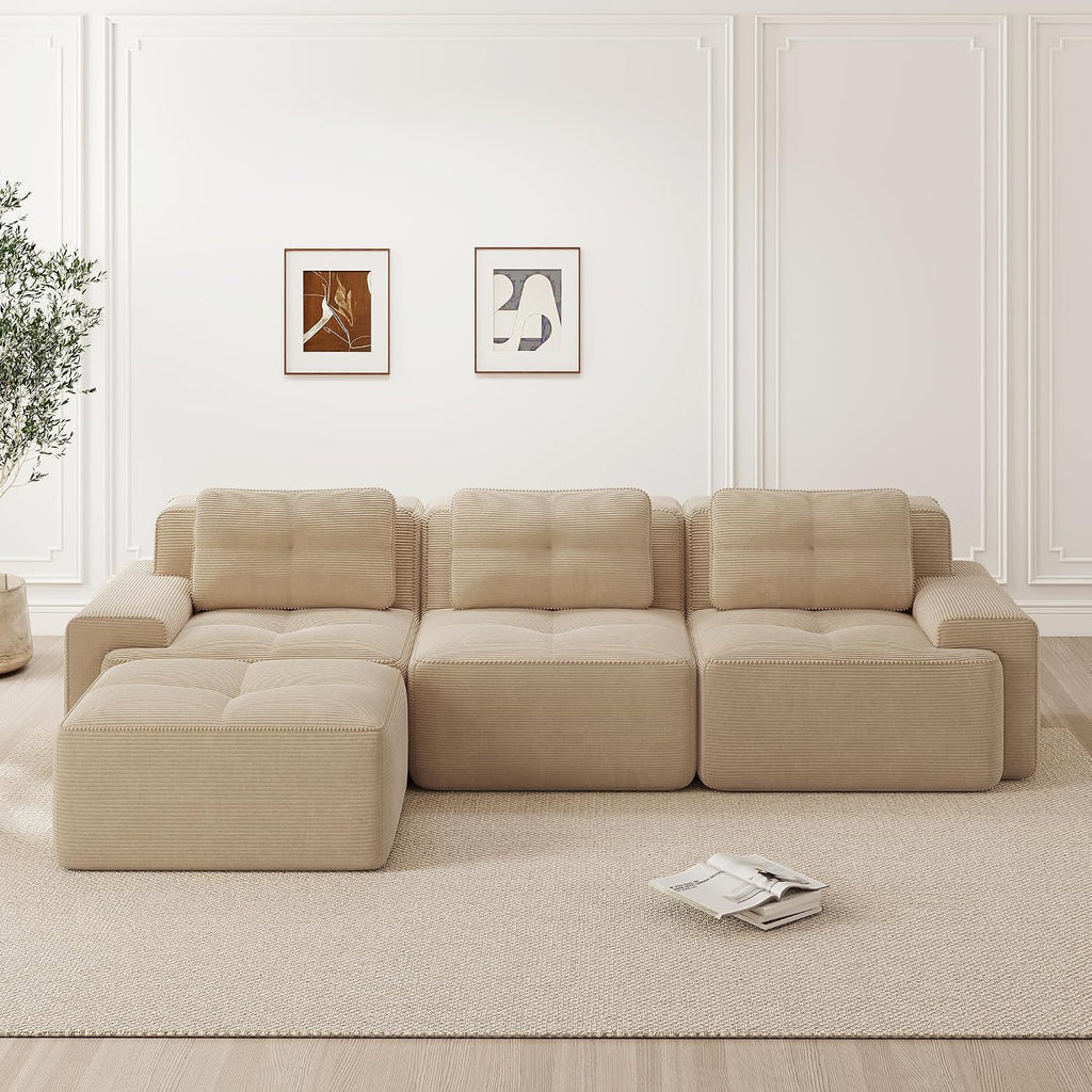 Canapé Modulable Cloud en Velours Côtelé – Assise Profonde, Convertible, Sans Montage