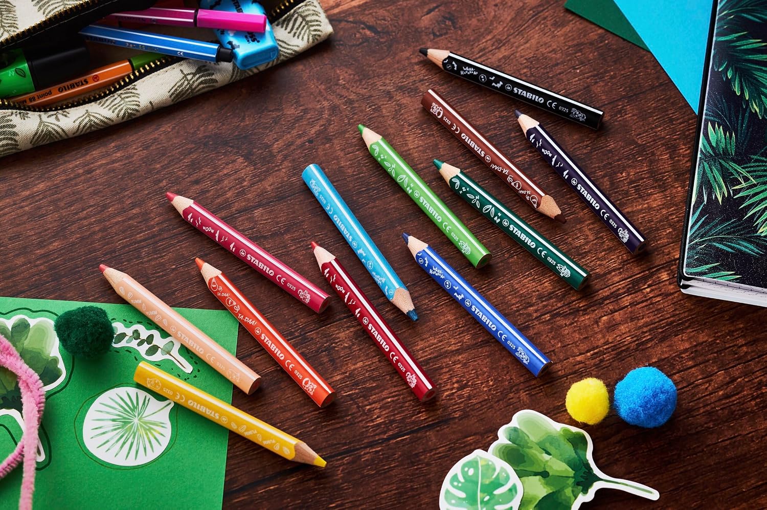 STABILO - 12 Triangular Colored Pencils - Trio Thick Short Animal Vibes - 12 Colours