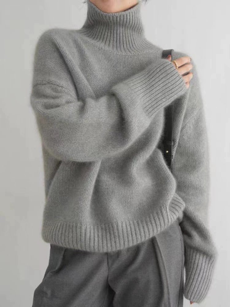 Pull Col Roulé Oversize en Maille — Femme