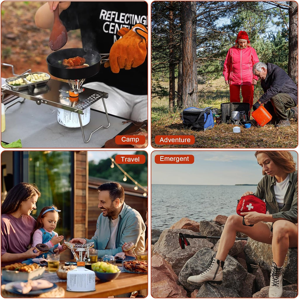 Draagbare alles-in-één gas campingkooktoestel, opvouwbare wandelkooktoestel, camping gasbrander, piëzo-ontsteking zakraket stabiel outdoor fornuis, visfornuis
