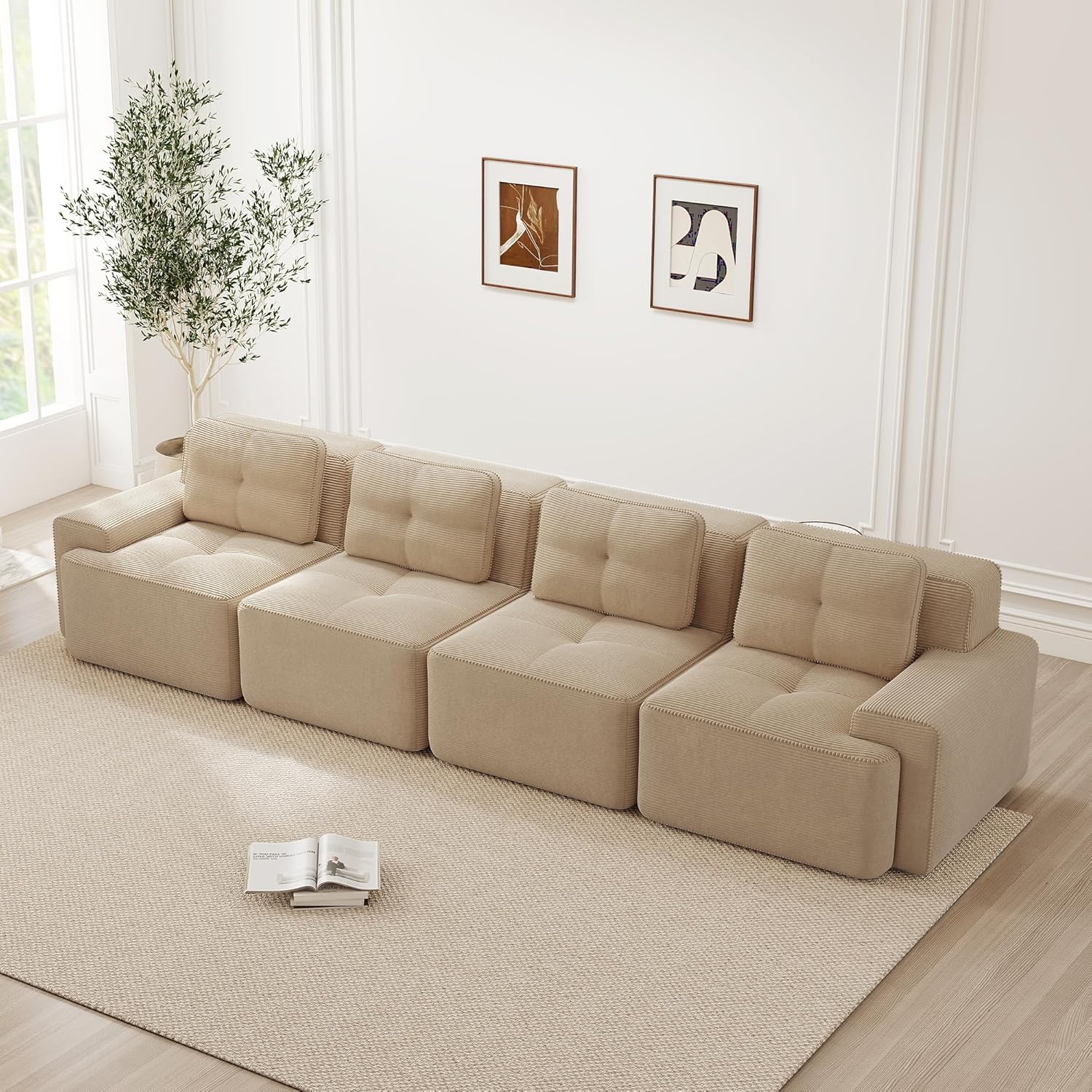 Canapé Modulable Cloud en Velours Côtelé – Assise Profonde, Convertible, Sans Montage