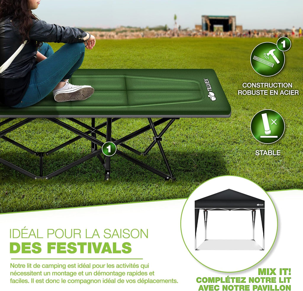 tillvex® Opvouwbaar campingbed met draagtas tot 200 kg, extra grote campingstoel, campingbed voor binnen en buiten, opvouwbaar logeerbed voor tuin, camping, vissen,