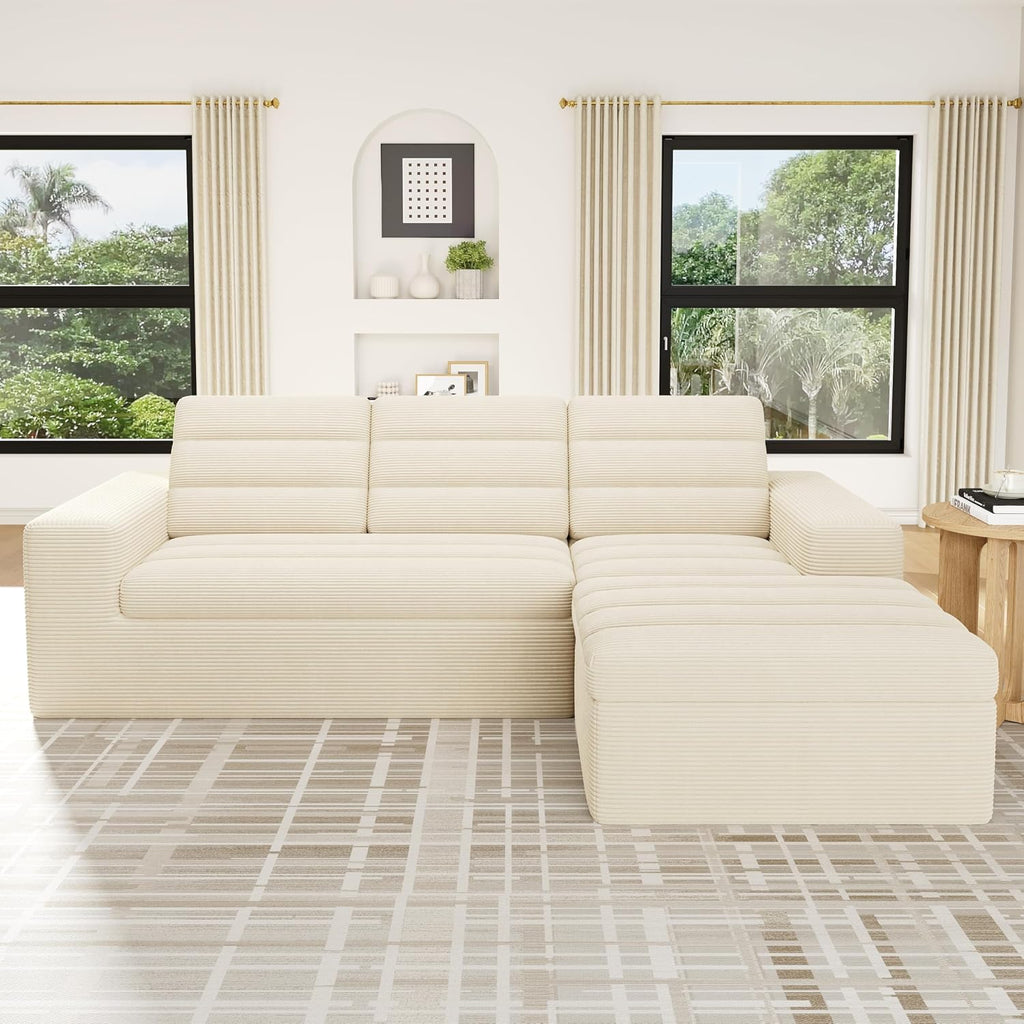 Canapé d'Angle Modulable 3 Places – Mémoire de Forme, Housse Lavable, Sans Montage | Blanc
