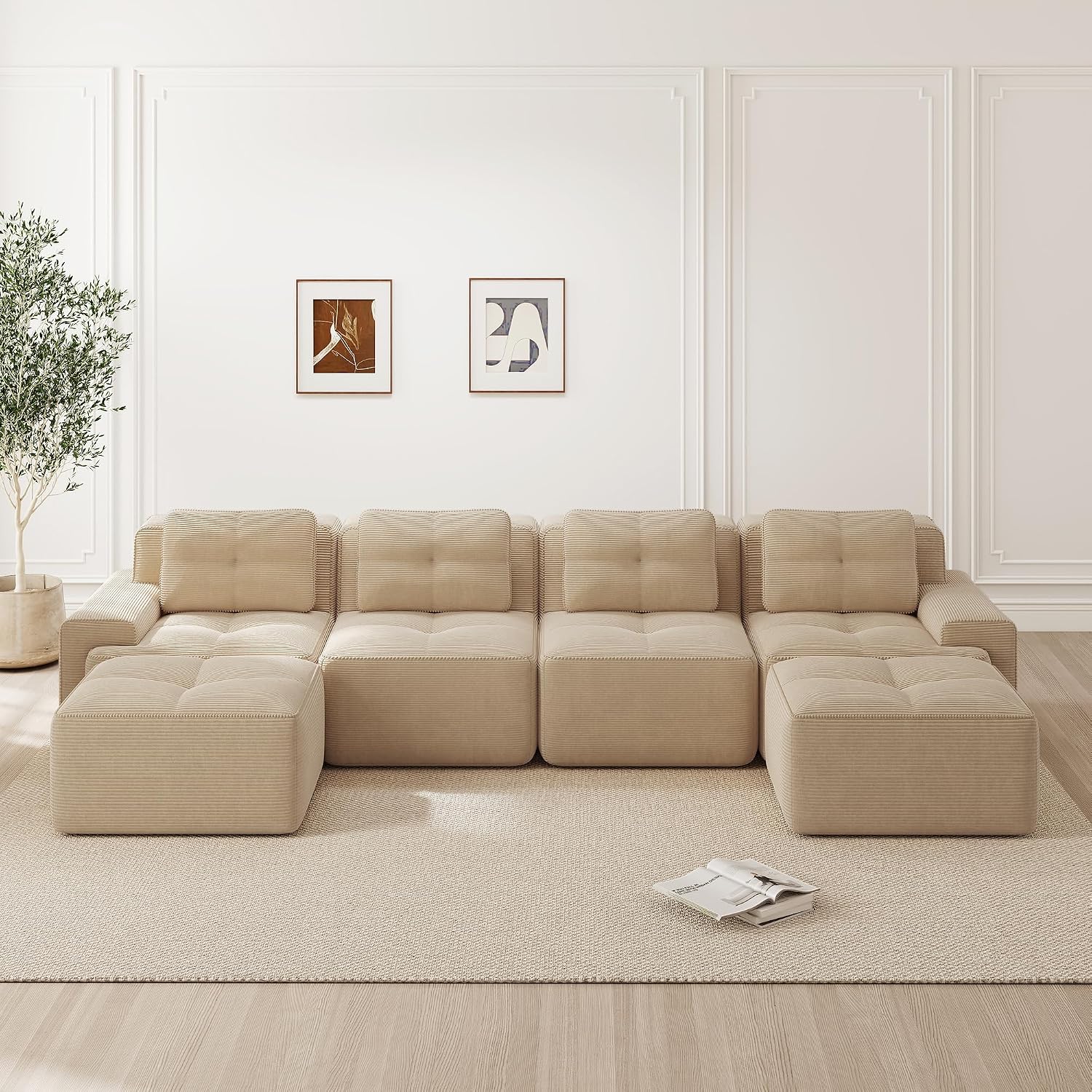 Canapé Modulable Cloud en Velours Côtelé – Assise Profonde, Convertible, Sans Montage