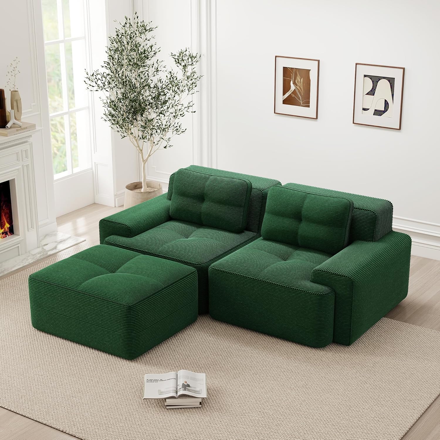 Canapé Modulable Cloud en Velours Côtelé – Assise Profonde, Convertible, Sans Montage