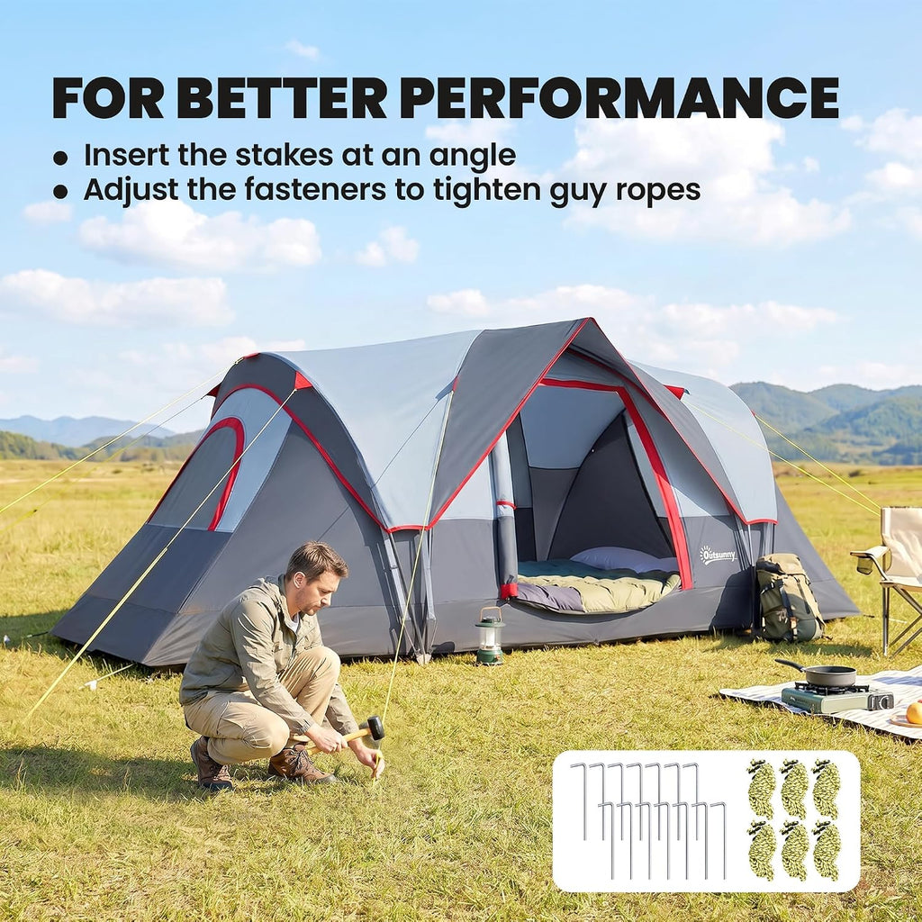 Outsunny Tente de Camping familiale 5-6 pers. - Tente Tunnel étanche légère ventilée Facile à Monter - Grande Porte + 3 fenêtres - dim. 4,55L x 2,2l x 1,8H m Fibre Verre Polyester Oxford