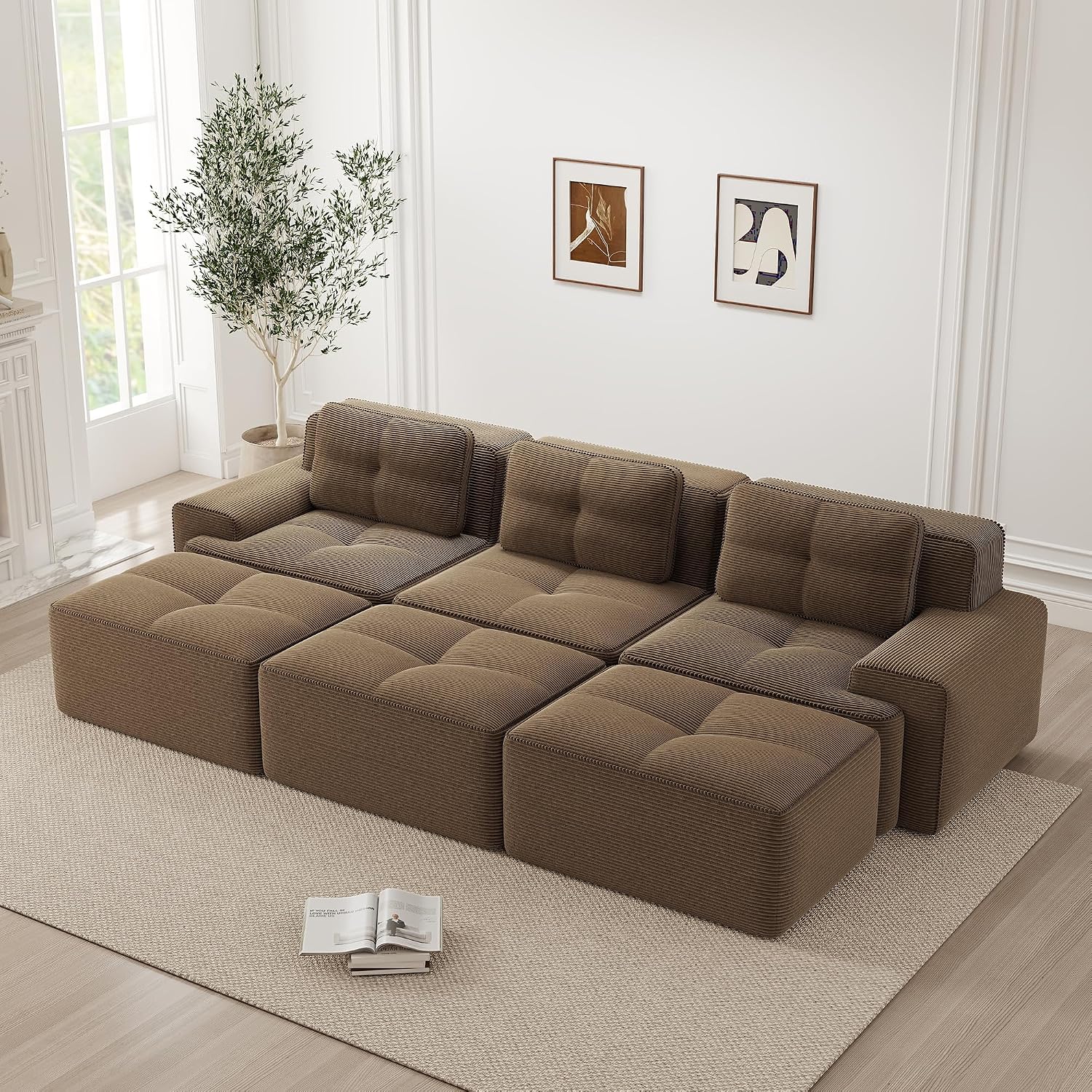Canapé Modulable Cloud en Velours Côtelé – Assise Profonde, Convertible, Sans Montage