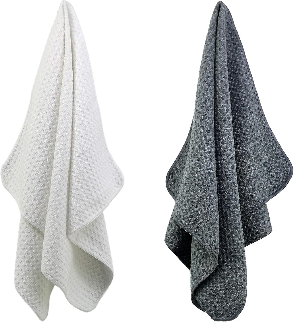 Torchons de Cuisine POLYTE – Lot de 8 Microfibres Gauffrées Ultra-Absorbantes, 40 x 71 cm, Gris & Blanc