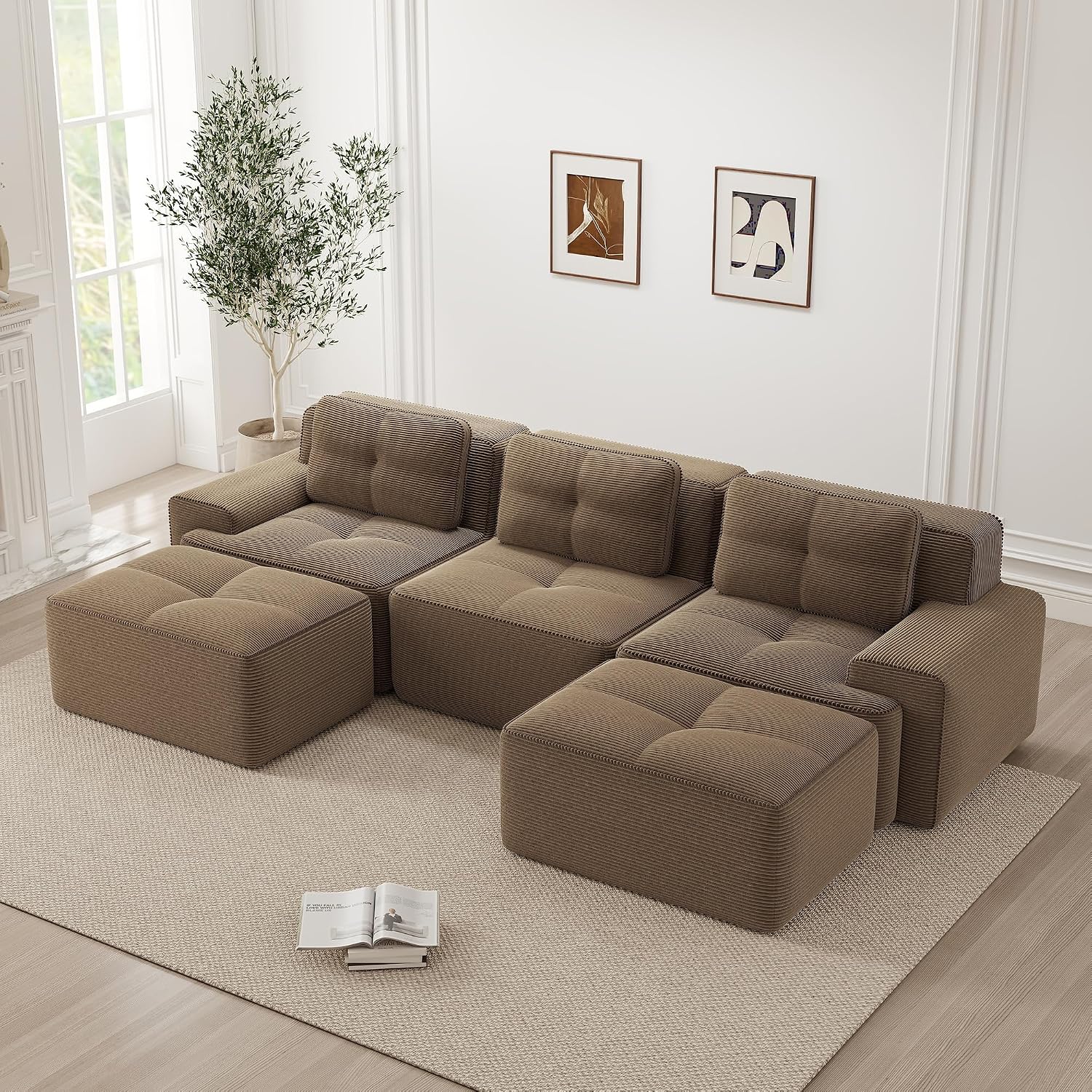 Canapé Modulable Cloud en Velours Côtelé – Assise Profonde, Convertible, Sans Montage