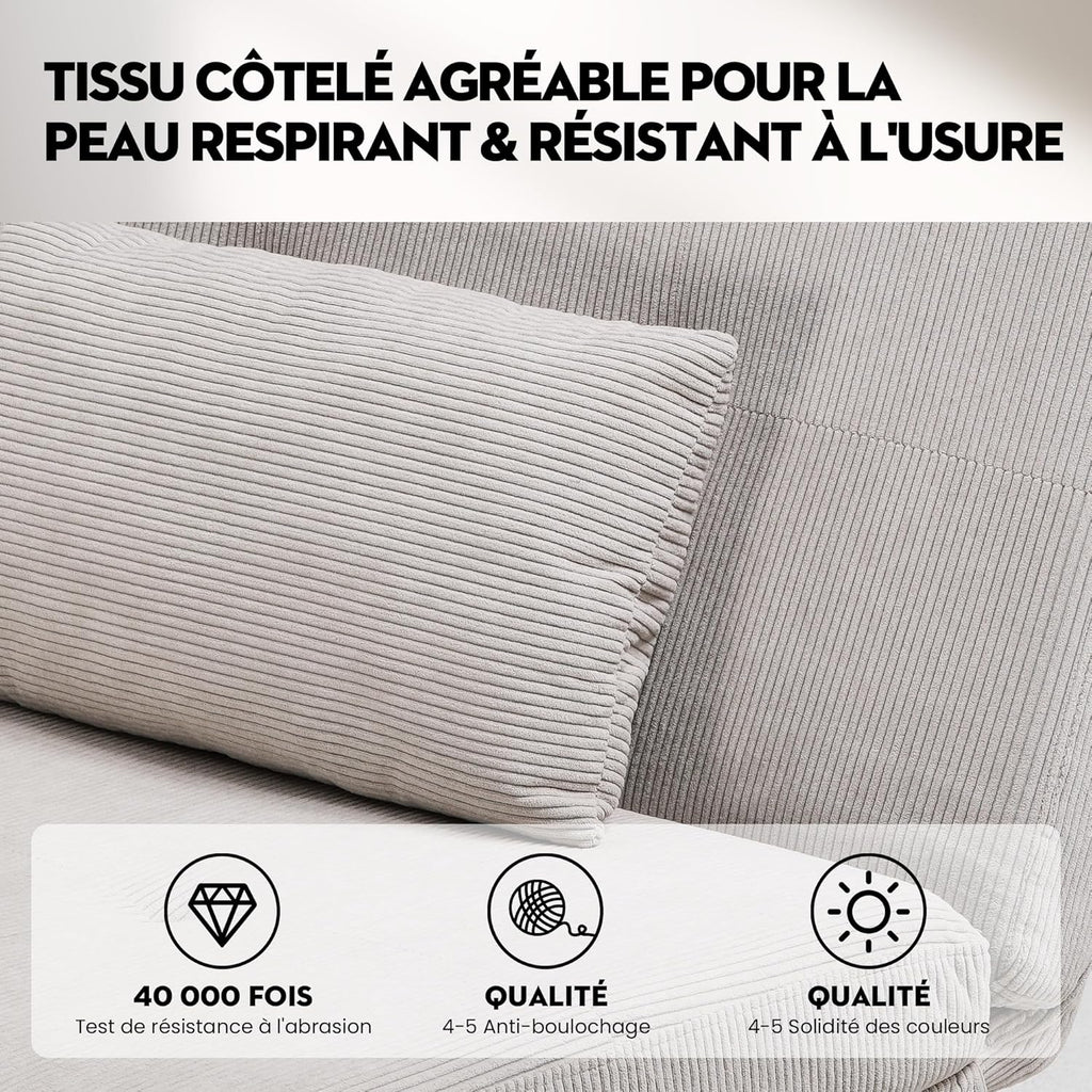 Canapé-lit convertible COMHOMA – 3 places – Tissu gris – Dossier ajustable