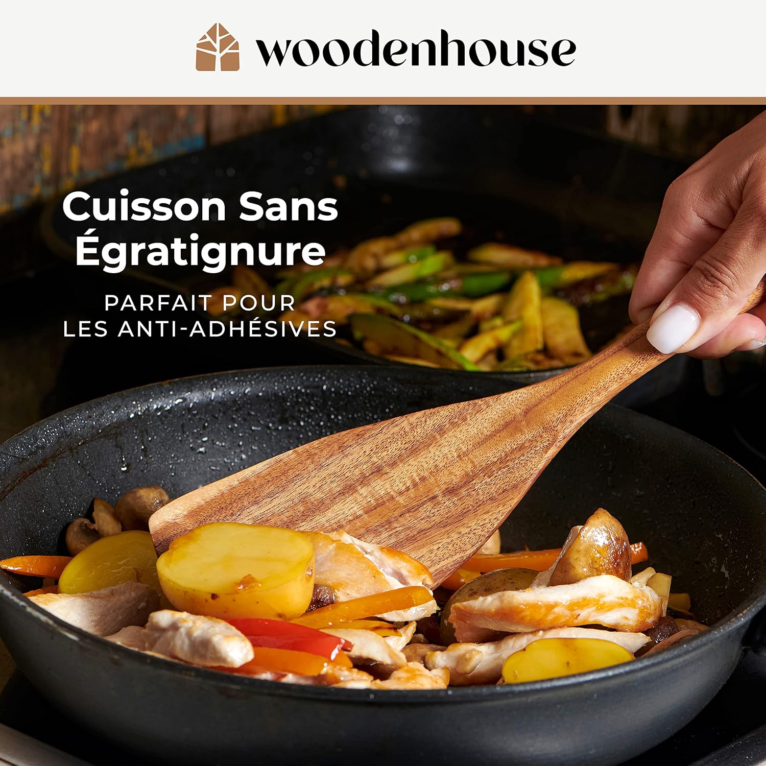 Set d'Ustensiles de Cuisine en Bois de Teck 10 Pièces — Anti-rayures, Sans BPA