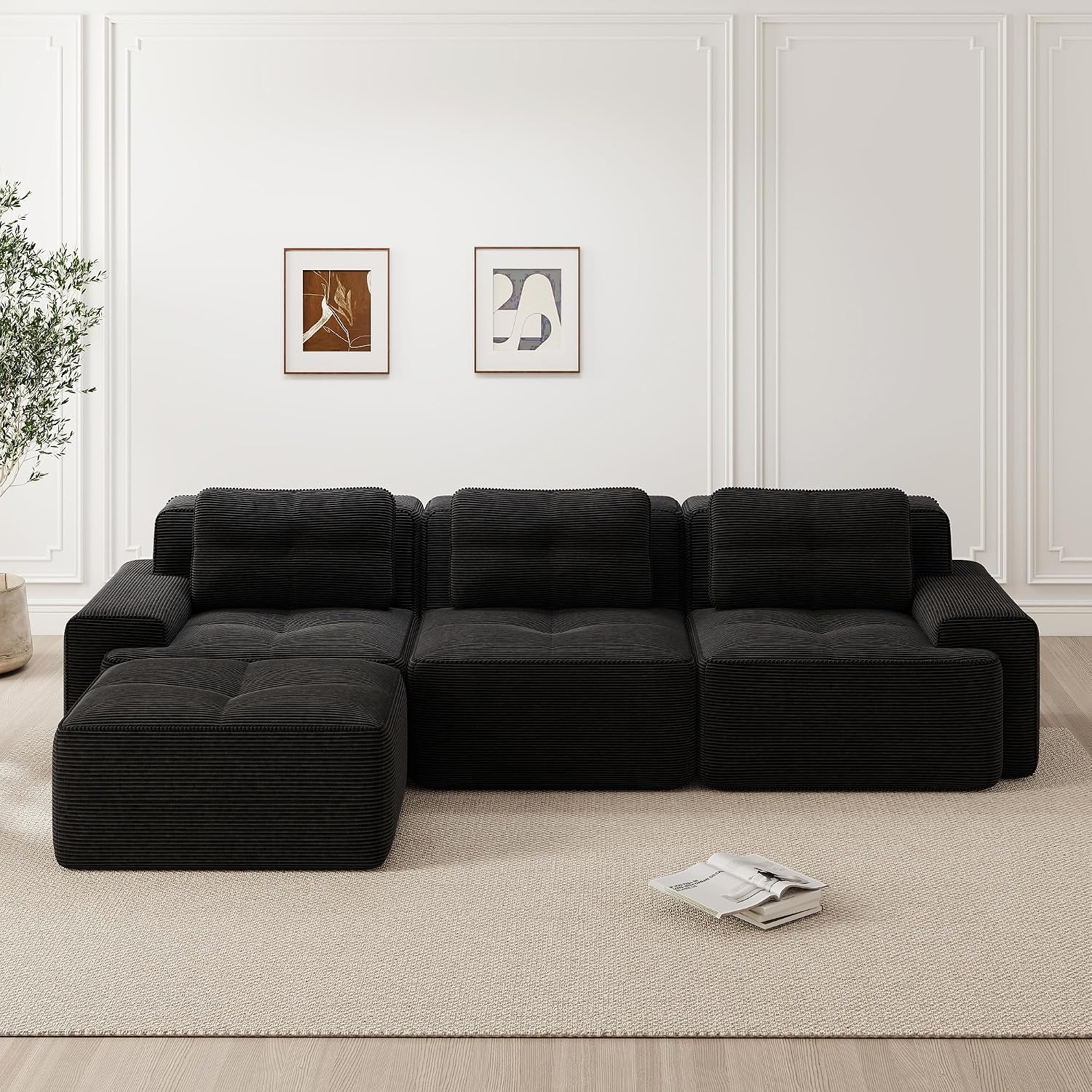 Canapé Modulable Cloud en Velours Côtelé – Assise Profonde, Convertible, Sans Montage