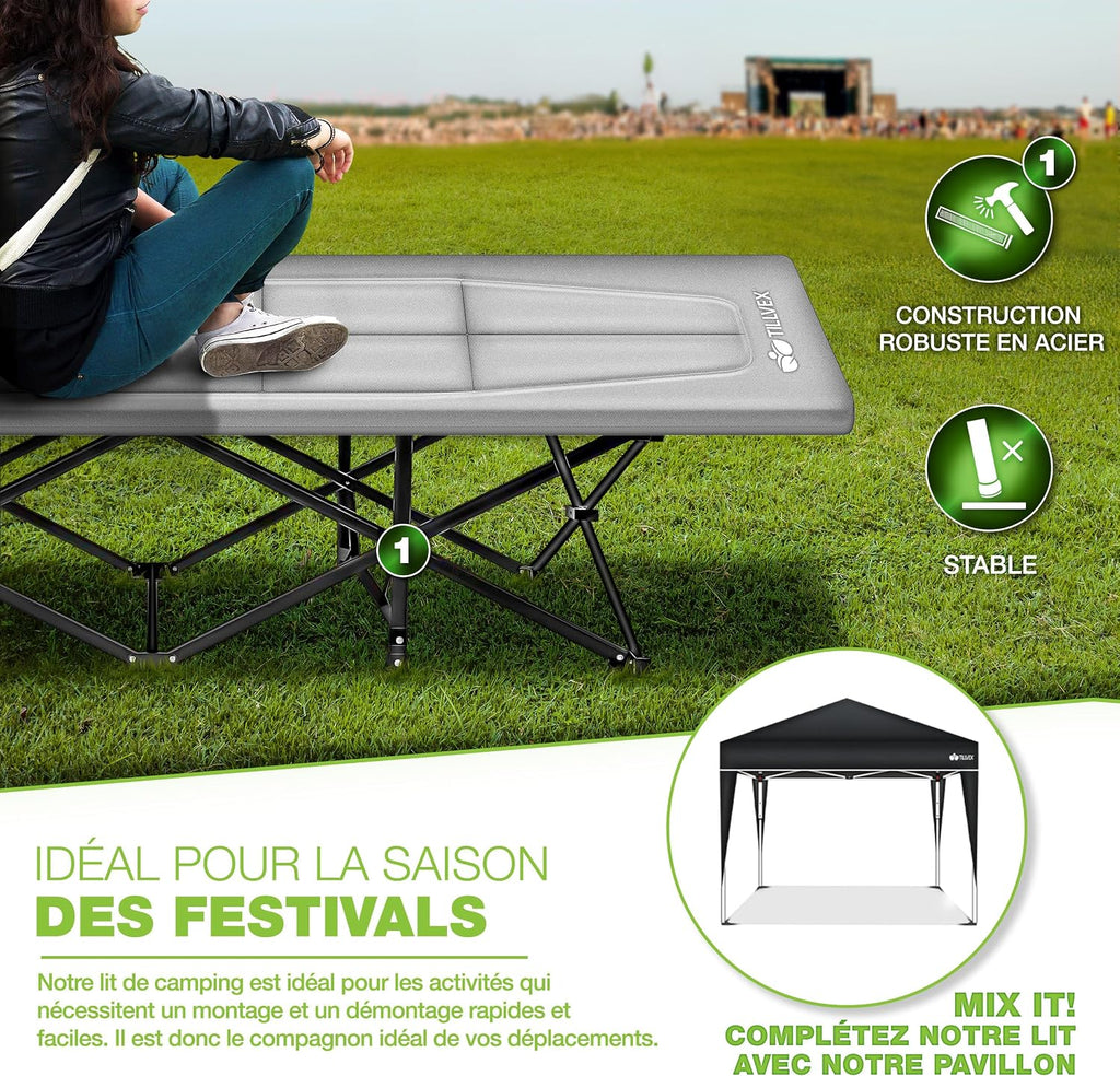 tillvex® Opvouwbaar campingbed met draagtas tot 200 kg, extra grote campingstoel, campingbed voor binnen en buiten, opvouwbaar logeerbed voor tuin, camping, vissen,