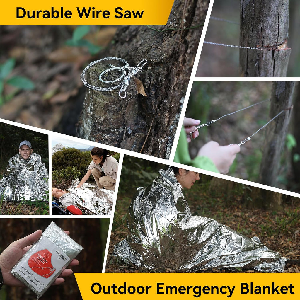 14-in-1 multifunctionele survivalset voor eerste hulp, outdoorsport, camping en bergbeklimmen, vuursteen, thermische deken, fluitje