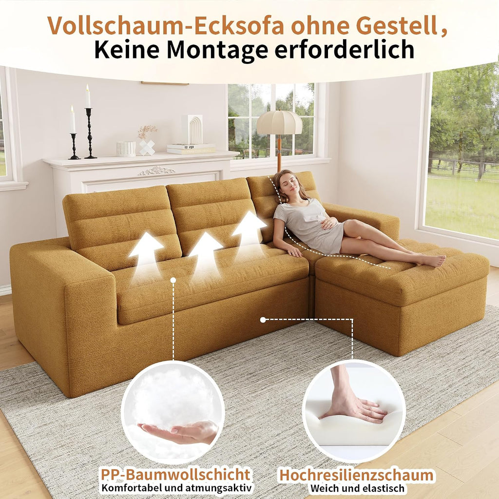 Canapé d'Angle Modulable 3 Places – Mémoire de Forme, Housse Lavable, Sans Montage | Blanc