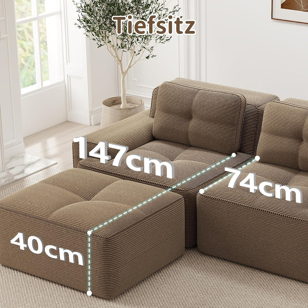Canapé Modulable Cloud en Velours Côtelé – Assise Profonde, Convertible, Sans Montage