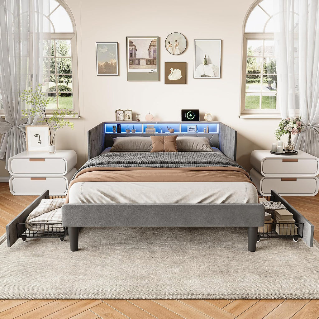 Canapé-Lit Convertible LKPOMI 2 Places — Velours Beige, Lit 180x200 cm
