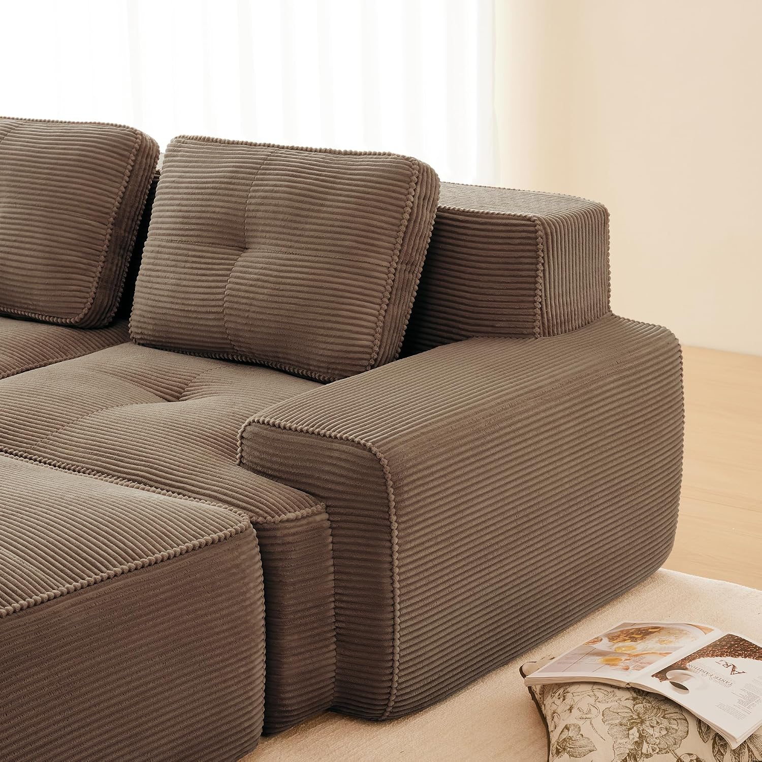 Canapé Modulable Cloud en Velours Côtelé – Assise Profonde, Convertible, Sans Montage