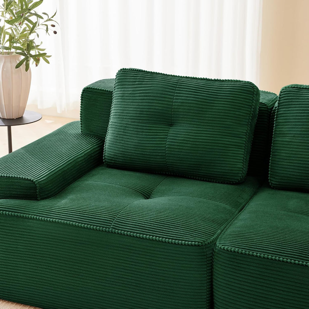 Canapé modulable en L Bladez – 3+1 places – Tissu côtelé kaki clair – Assise profonde