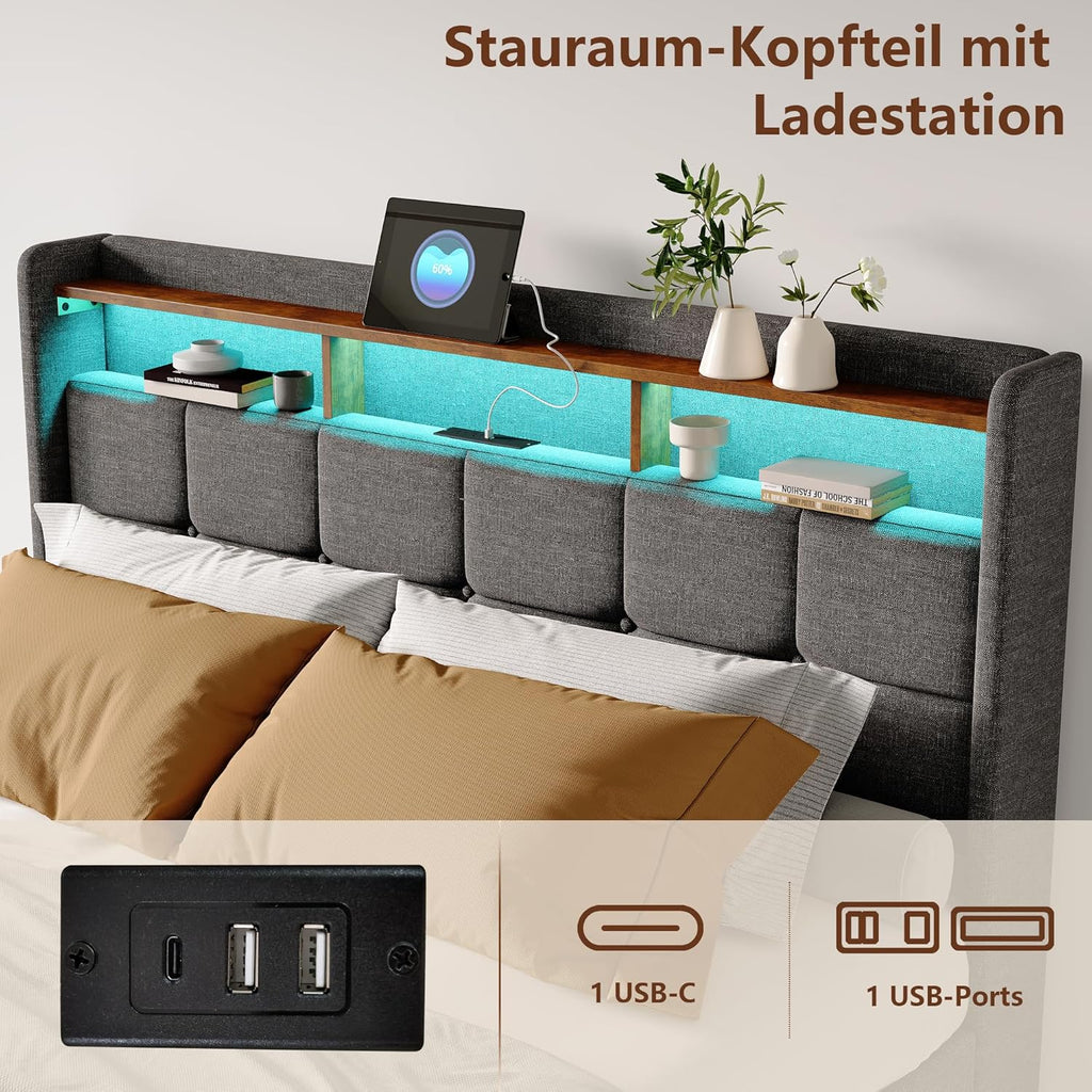 Lit Coffre Capitonné 140 x 200 cm – Tête de Lit Hydraulique & Sommier à Lattes – Flanelle Blanc Cassé