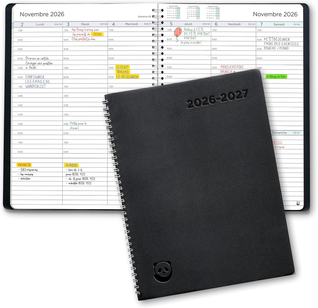 SmartPanda Agenda 2026 2027 – weekkalender – eenvoud inspireert productiviteit – zachte omslag, intervallen van 30 minuten – juli 2026 – augustus 2027 – A5, in het Frans