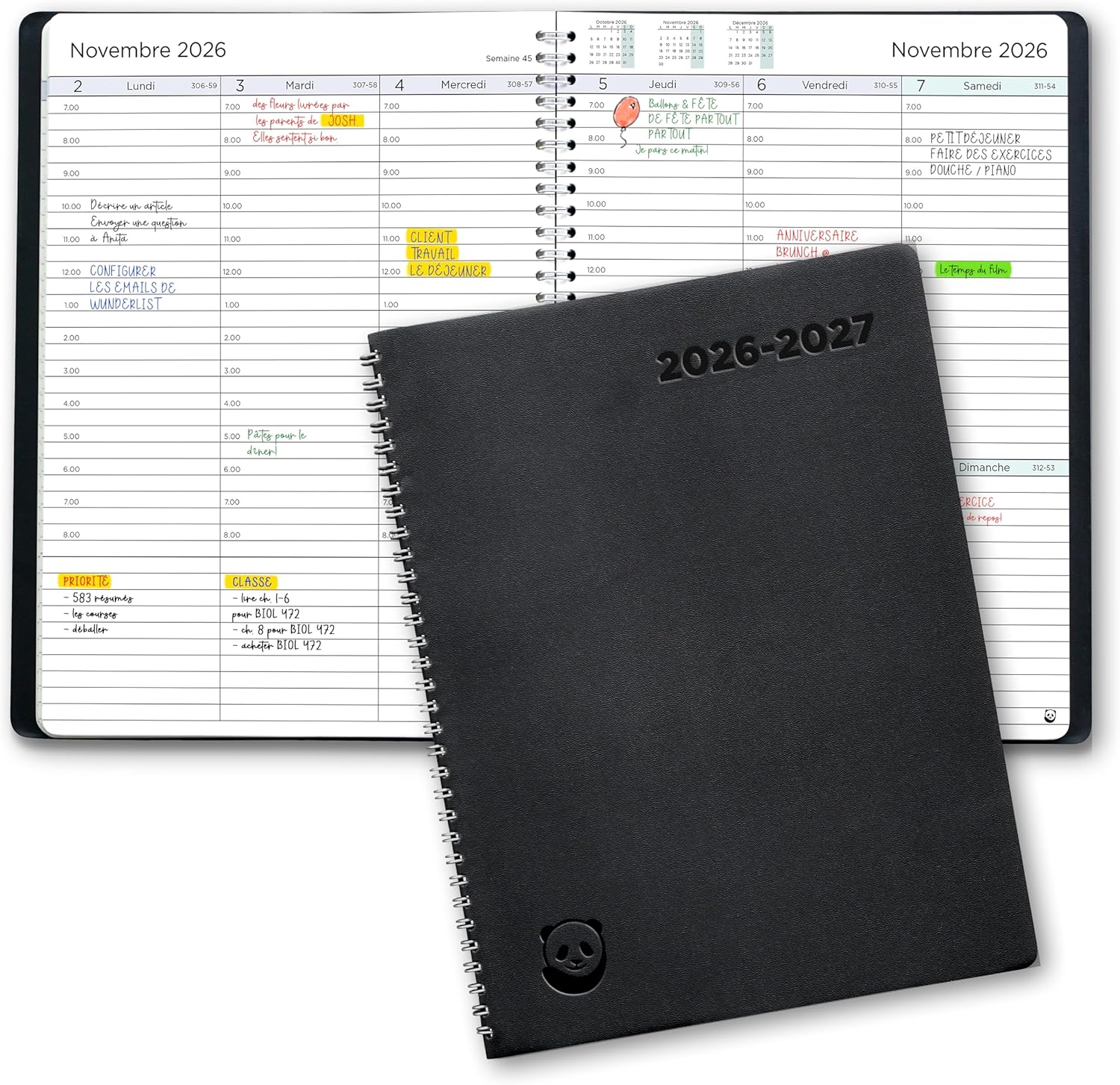 SmartPanda Agenda 2026 2027 – weekkalender – eenvoud inspireert productiviteit – zachte omslag, intervallen van 30 minuten – juli 2026 – augustus 2027 – A5, in het Frans