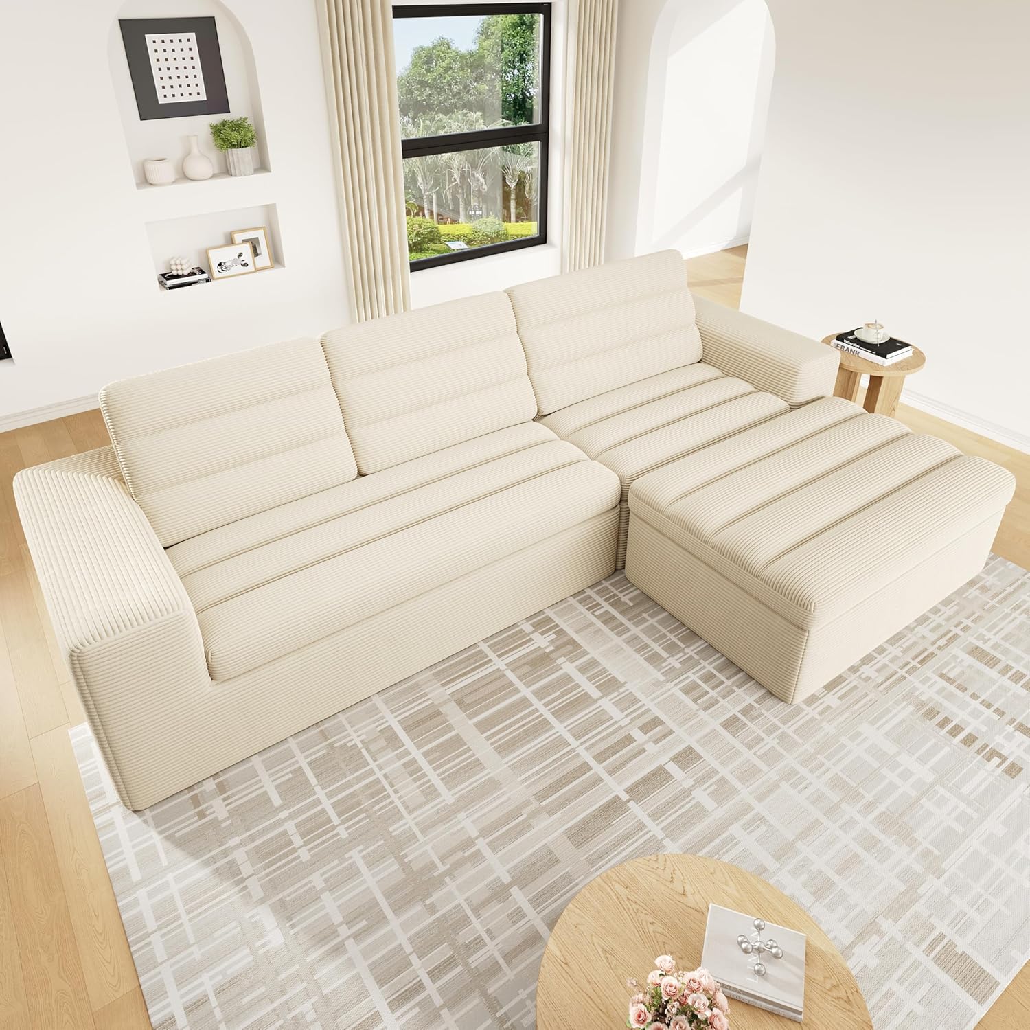 Canapé d'Angle Modulable 3 Places – Mémoire de Forme, Housse Lavable, Sans Montage | Blanc