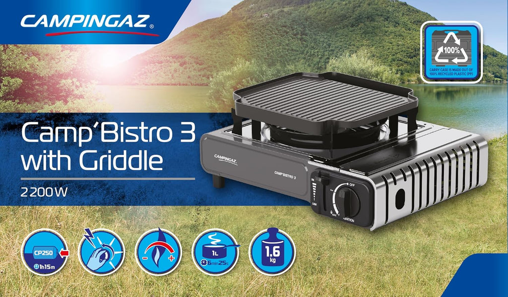 Campingaz Camp Bistro 3 Combo kooktoestel & grill | 1-pits campingkooktoestel | 2.200 watt | compact draagbaar buitenfornuis | inclusief draagtas voor eenvoudig transport | zwart