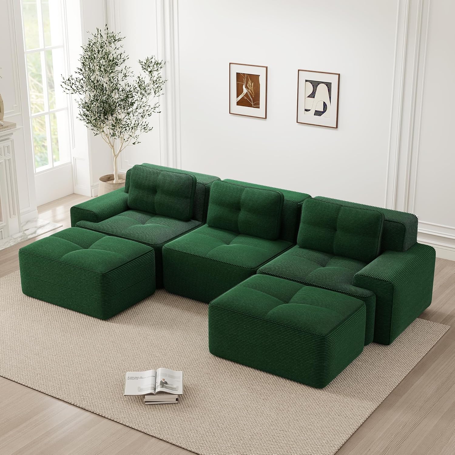 Canapé Modulable Cloud en Velours Côtelé – Assise Profonde, Convertible, Sans Montage