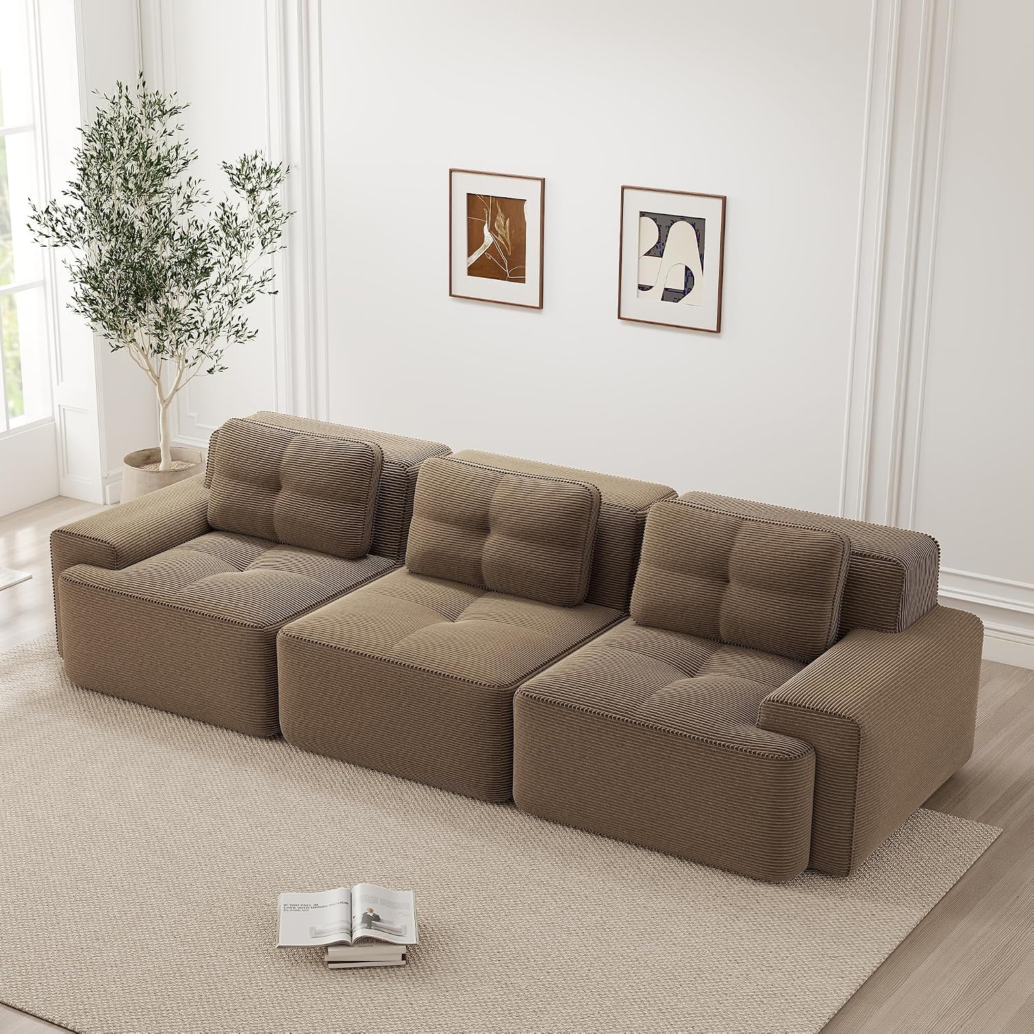 Canapé Modulable Cloud en Velours Côtelé – Assise Profonde, Convertible, Sans Montage