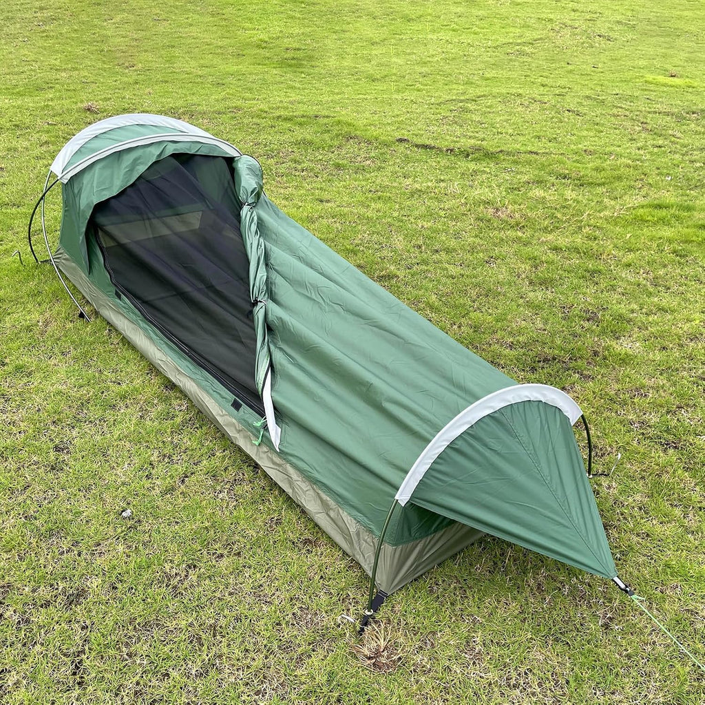 GEERTOP Ultralichte waterdichte bivaktent voor 1 persoon, groen, outdoor slaapzak, camping bivakzak, herbruikbare deken voor kamperen in de open lucht, wandelen