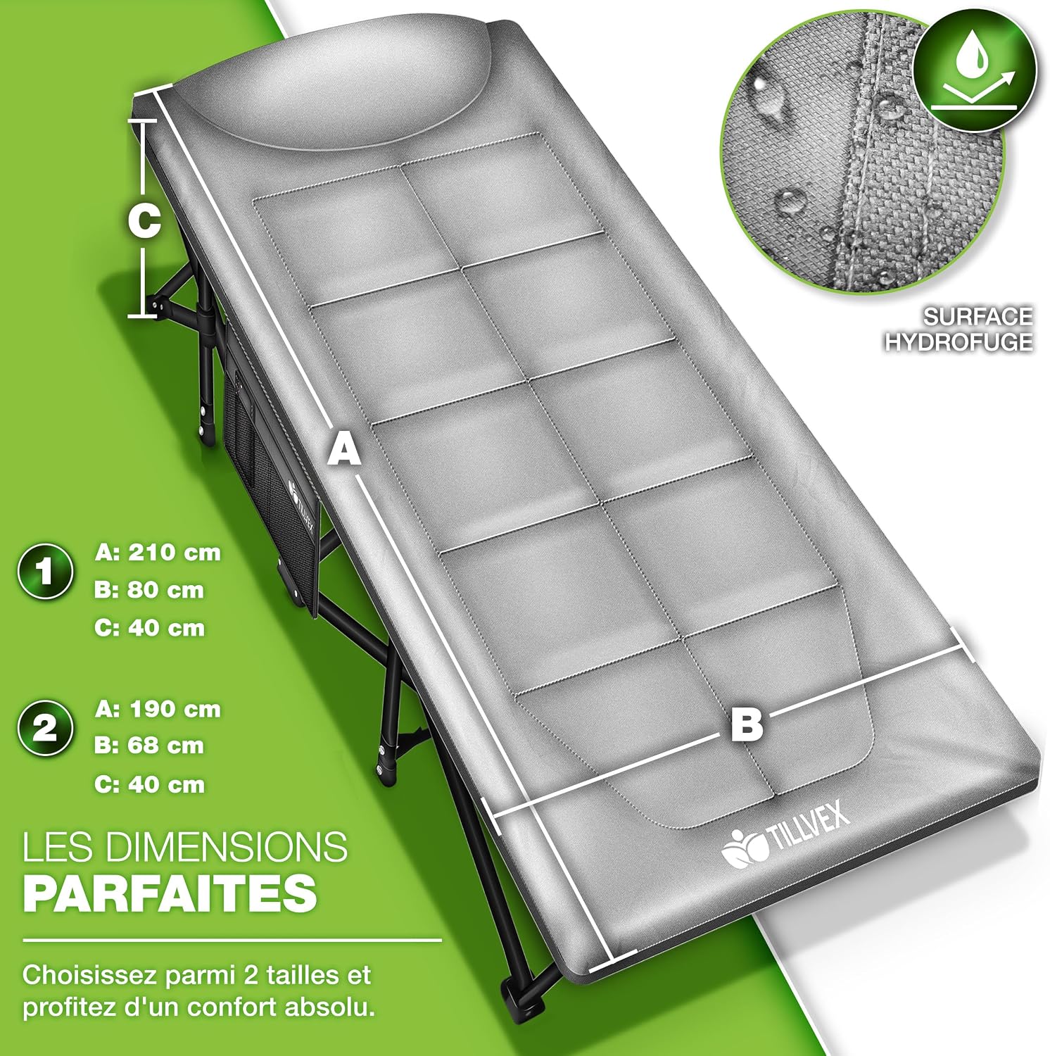 tillvex® Opvouwbaar campingbed met draagtas tot 200 kg, extra grote campingstoel, campingbed voor binnen en buiten, opvouwbaar logeerbed voor tuin, camping, vissen,