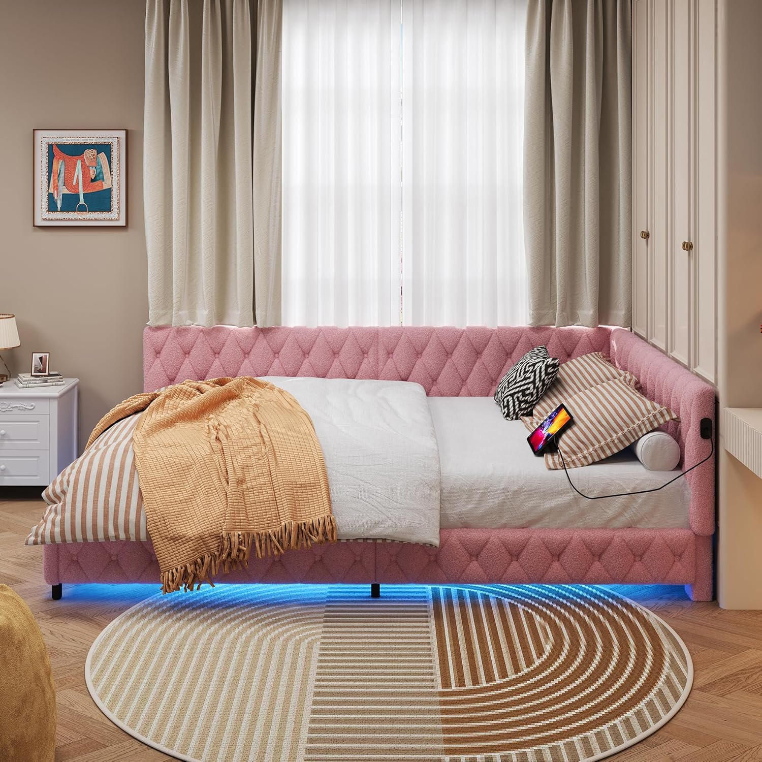 Lit Coffre 90x200 cm – Tête de Lit Rangement, Éclairage LED 16 Couleurs & Ports USB/USB-C