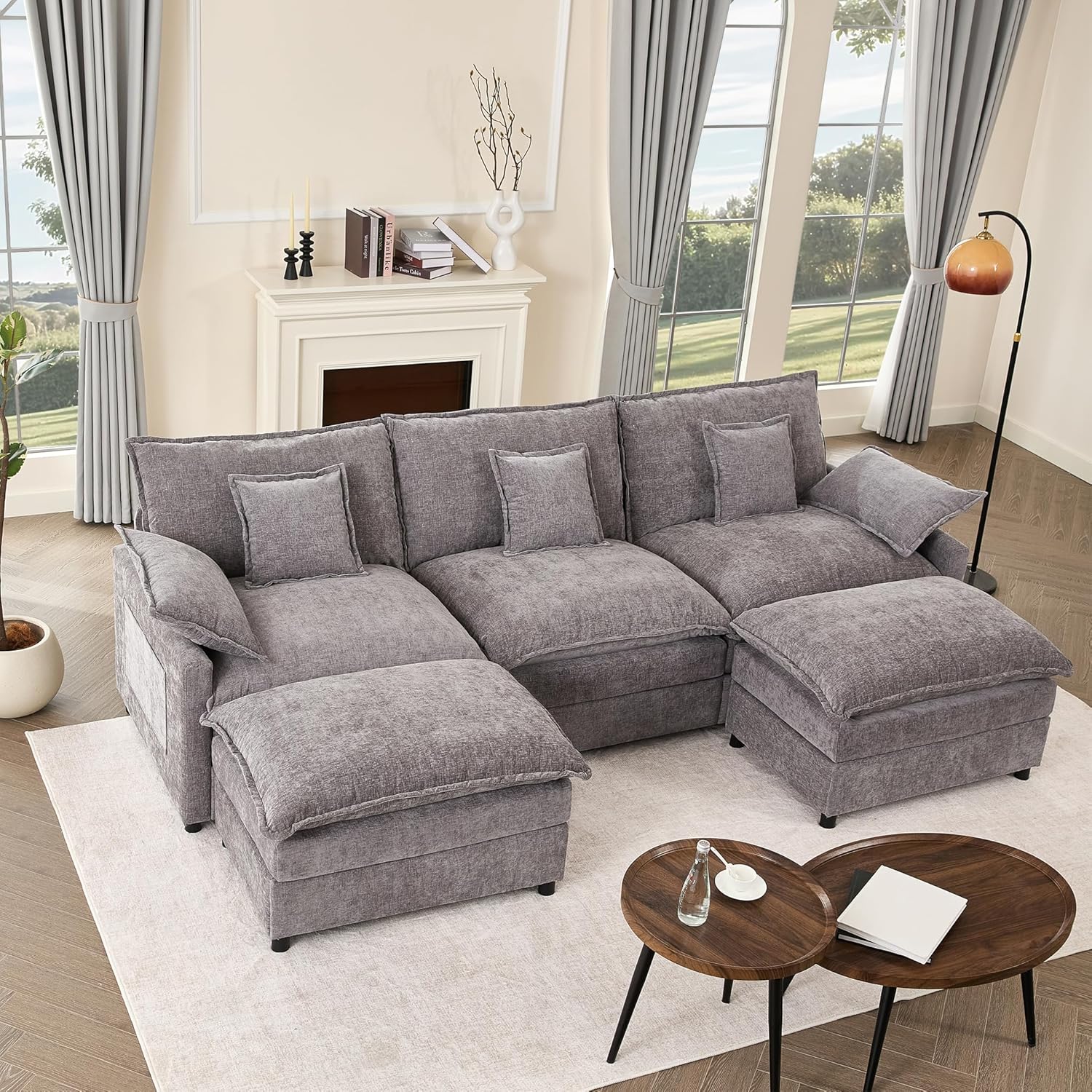 Canapé Modulable Litbird 3 Places — Velours Côtelé, Rose Pâle, Convertible