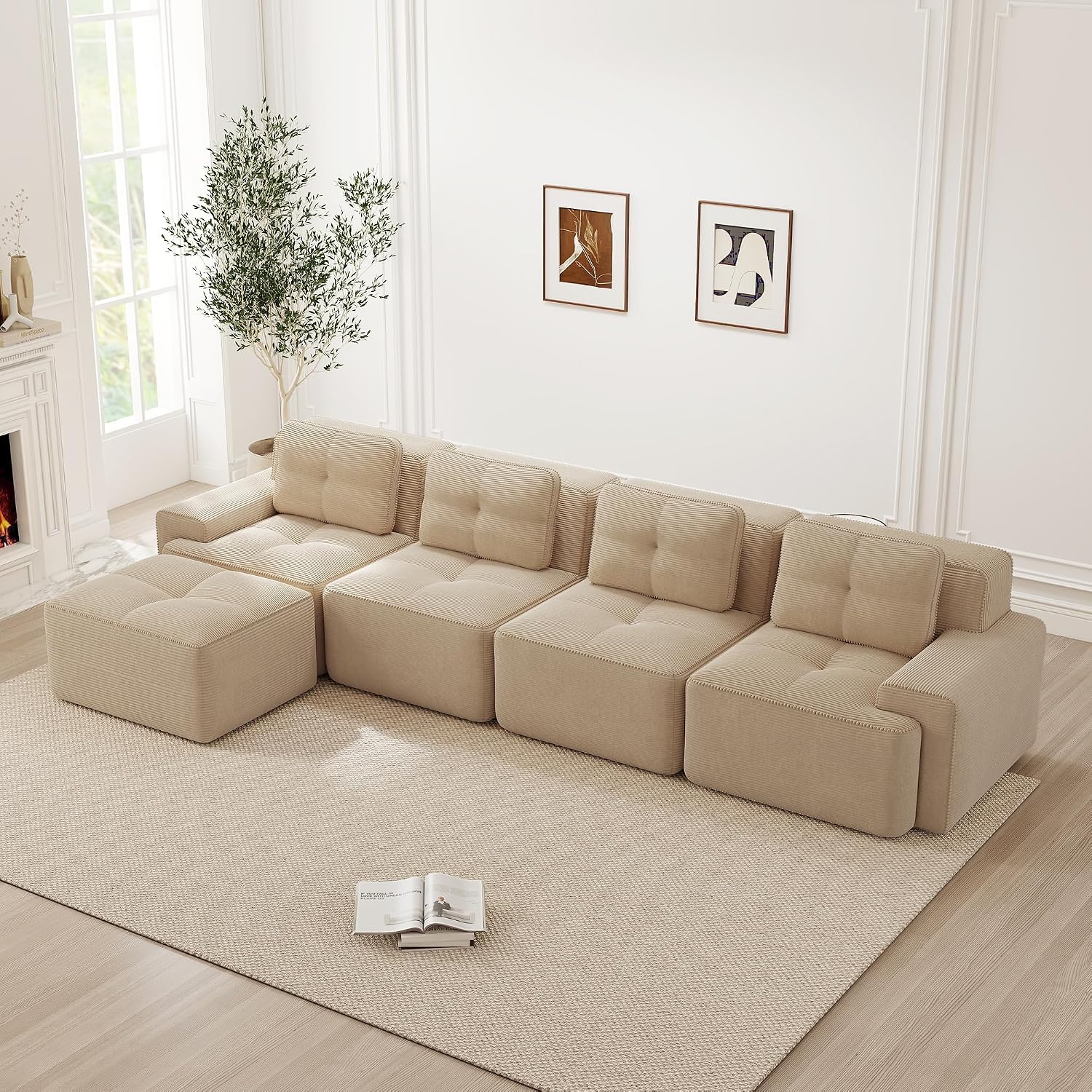 Canapé Modulable Cloud en Velours Côtelé – Assise Profonde, Convertible, Sans Montage