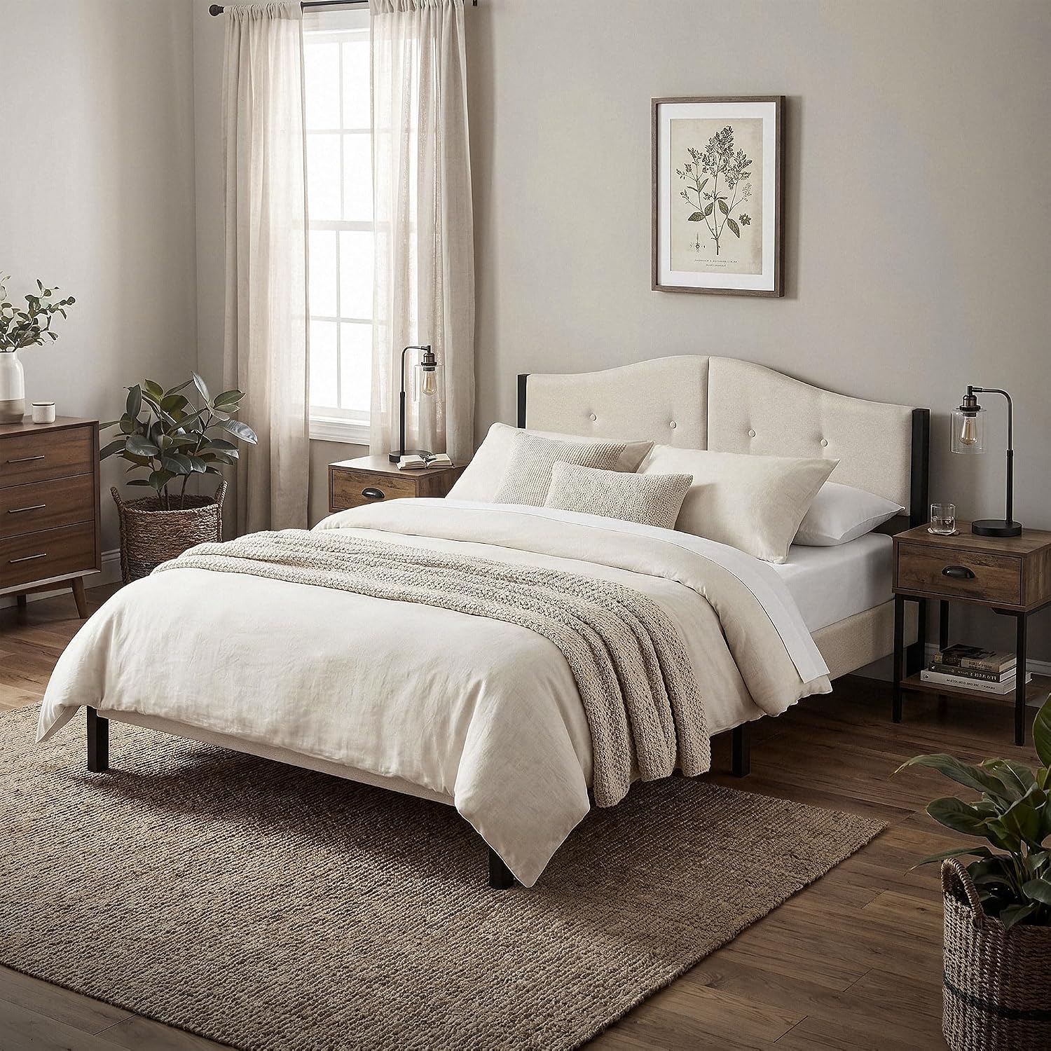 Lit Rembourré ML-Design | Cadre en Acier, Sommier à Lattes, Tête de Lit | Tissu Lin Beige ou Gris | 90/140/160/180 x 200 cm