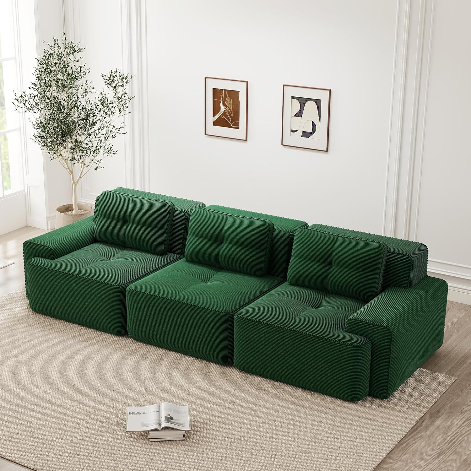 Canapé Modulable Cloud en Velours Côtelé – Assise Profonde, Convertible, Sans Montage