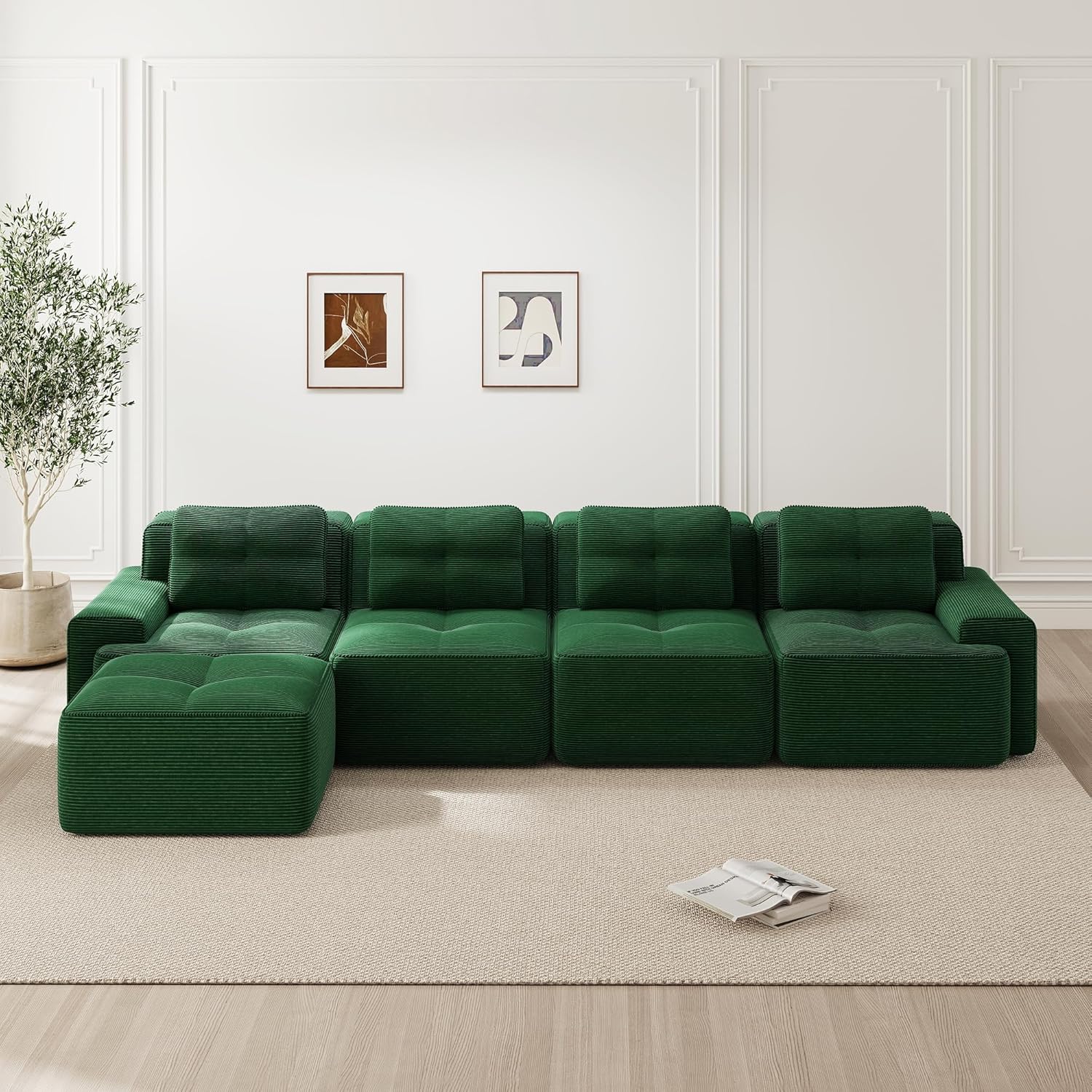 Canapé Modulable Cloud en Velours Côtelé – Assise Profonde, Convertible, Sans Montage