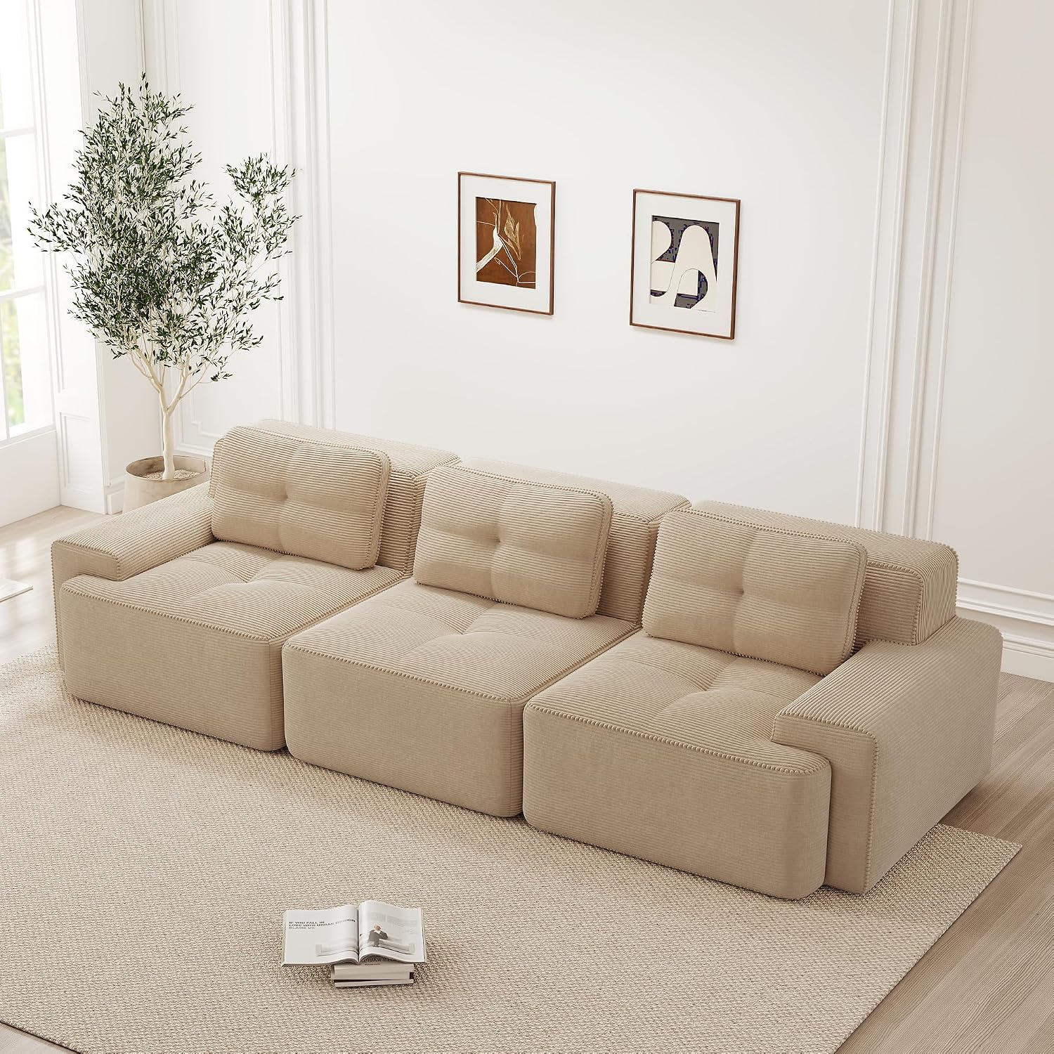 Canapé Modulable Cloud en Velours Côtelé – Assise Profonde, Convertible, Sans Montage