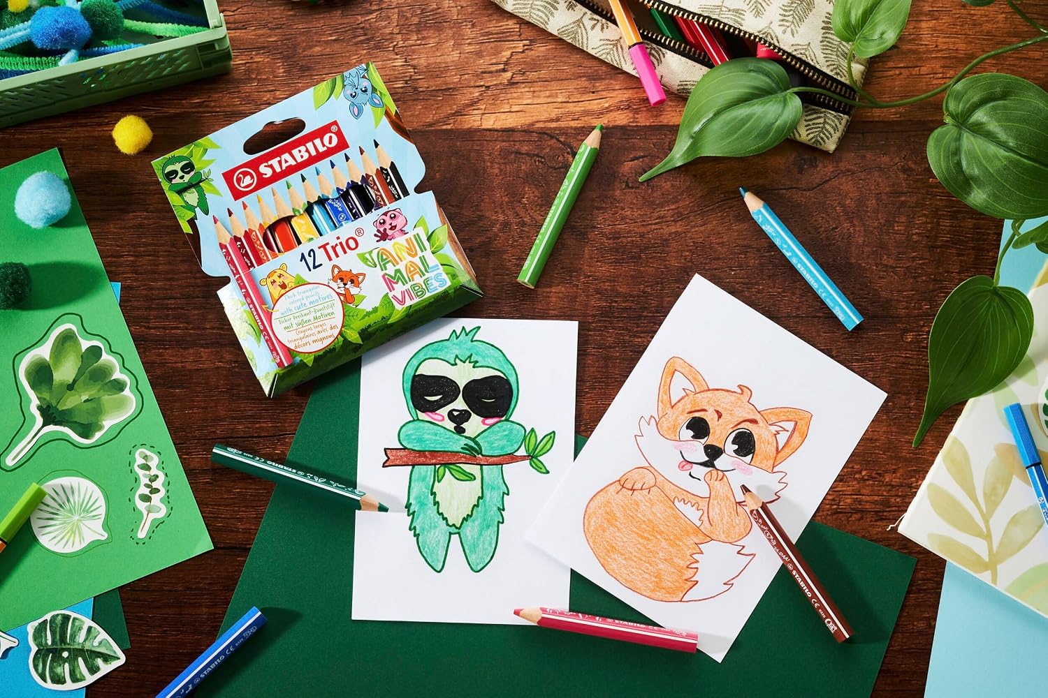 STABILO - 12 Triangular Colored Pencils - Trio Thick Short Animal Vibes - 12 Colours