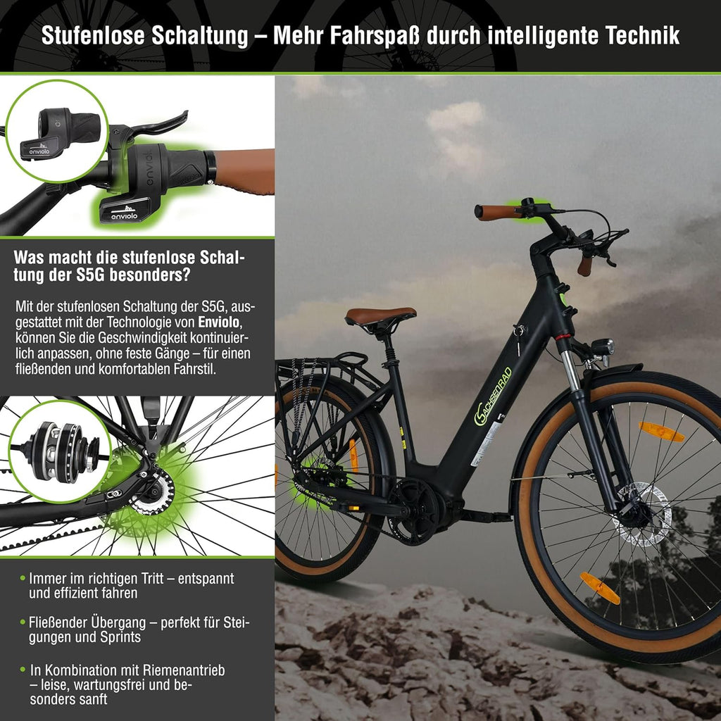 E-SUV CityBike S5G Centro Belt Electric Bike with Low Frame, Center Motor, Alarm System, Colour Display, Gear Change