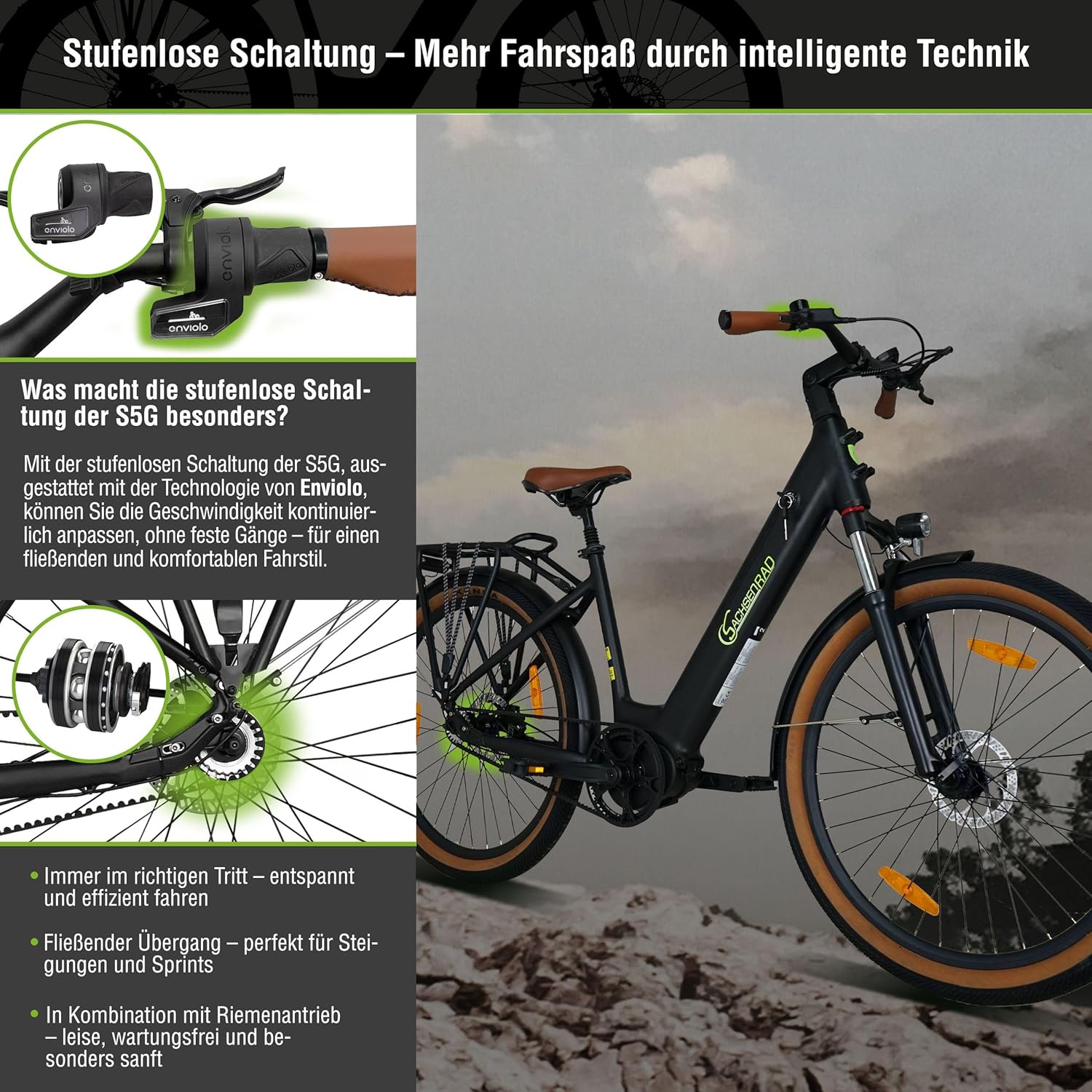 E-SUV CityBike S5G Centro Belt Electric Bike with Low Frame, Center Motor, Alarm System, Colour Display, Gear Change